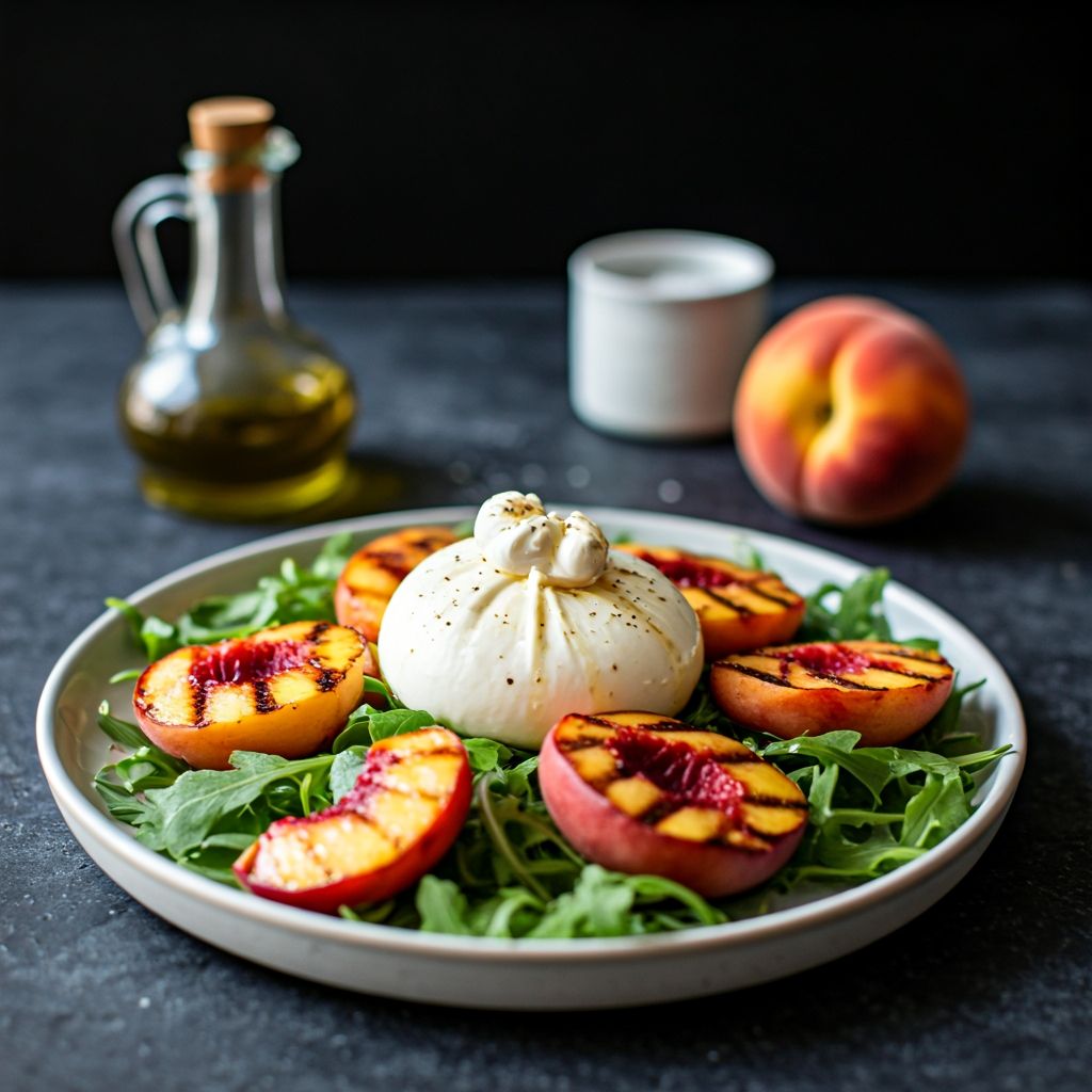 Grilled Peach and Burrata Salad recipe - Modern american easy difficulty dish