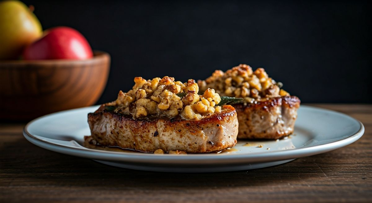 Autumn Orchard Harmony: Apple-Stuffed Pork Chops recipe - Rustic american medium difficulty dish