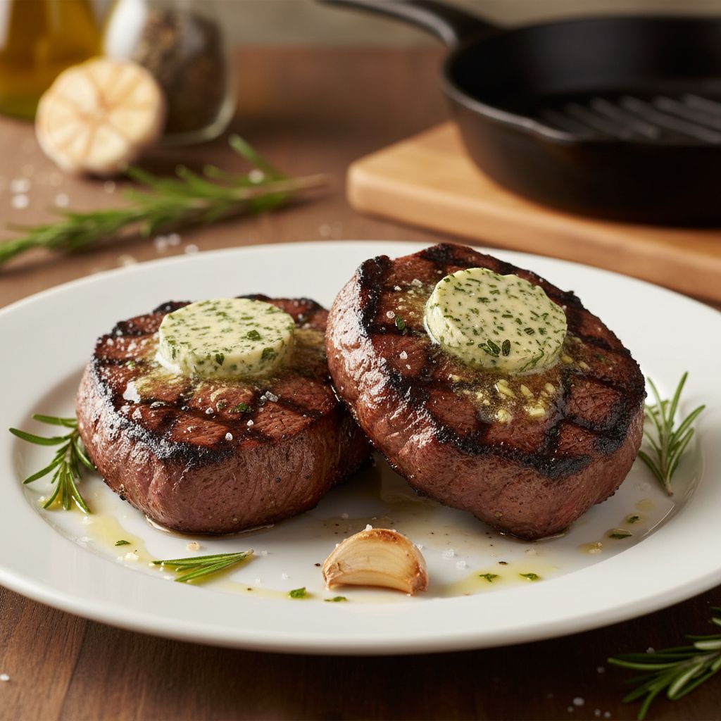 Grilled Bison Steaks with Rosemary Garlic Butter recipe - American grill medium difficulty dish