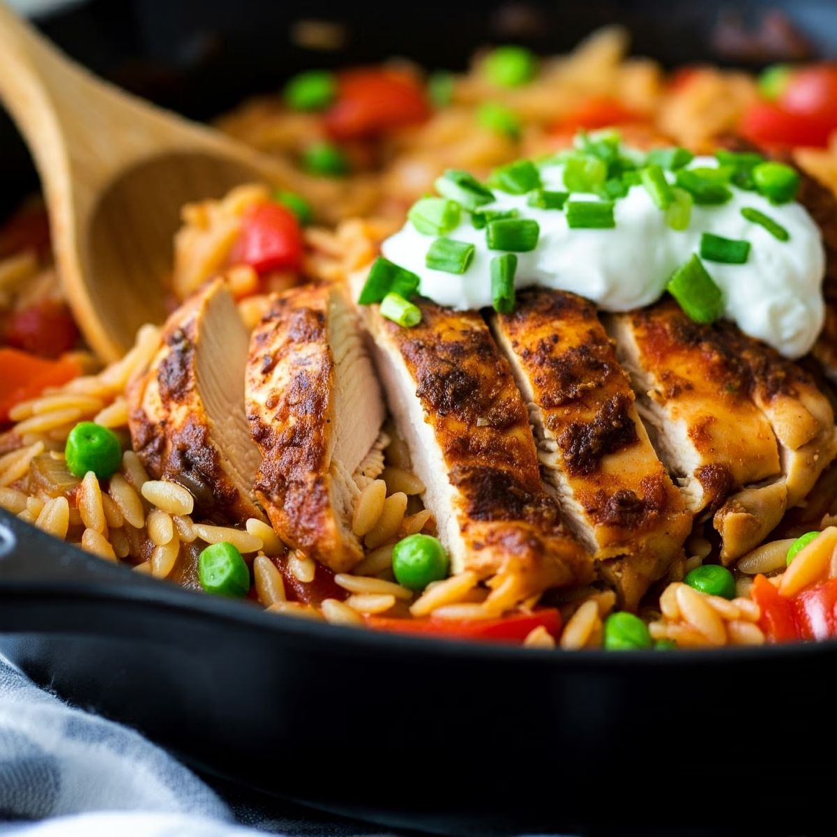 One-Pot Shawarma Chicken & Orzo Skillet recipe - Mediterranean medium difficulty dish