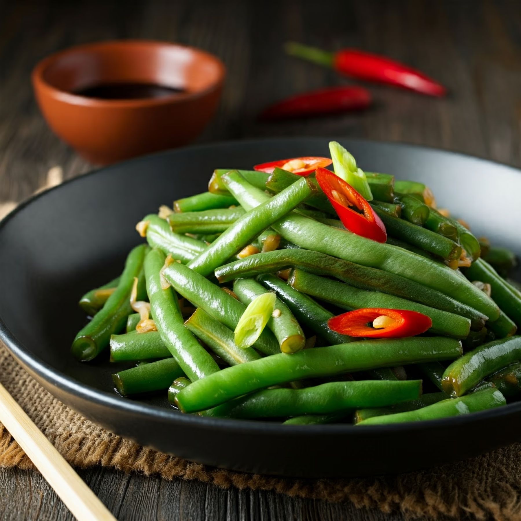 Asian Style Stir Fried Green Beans recipe - Asian easy difficulty in Vegetarian, Stir-Fried, Beans & Lentils category