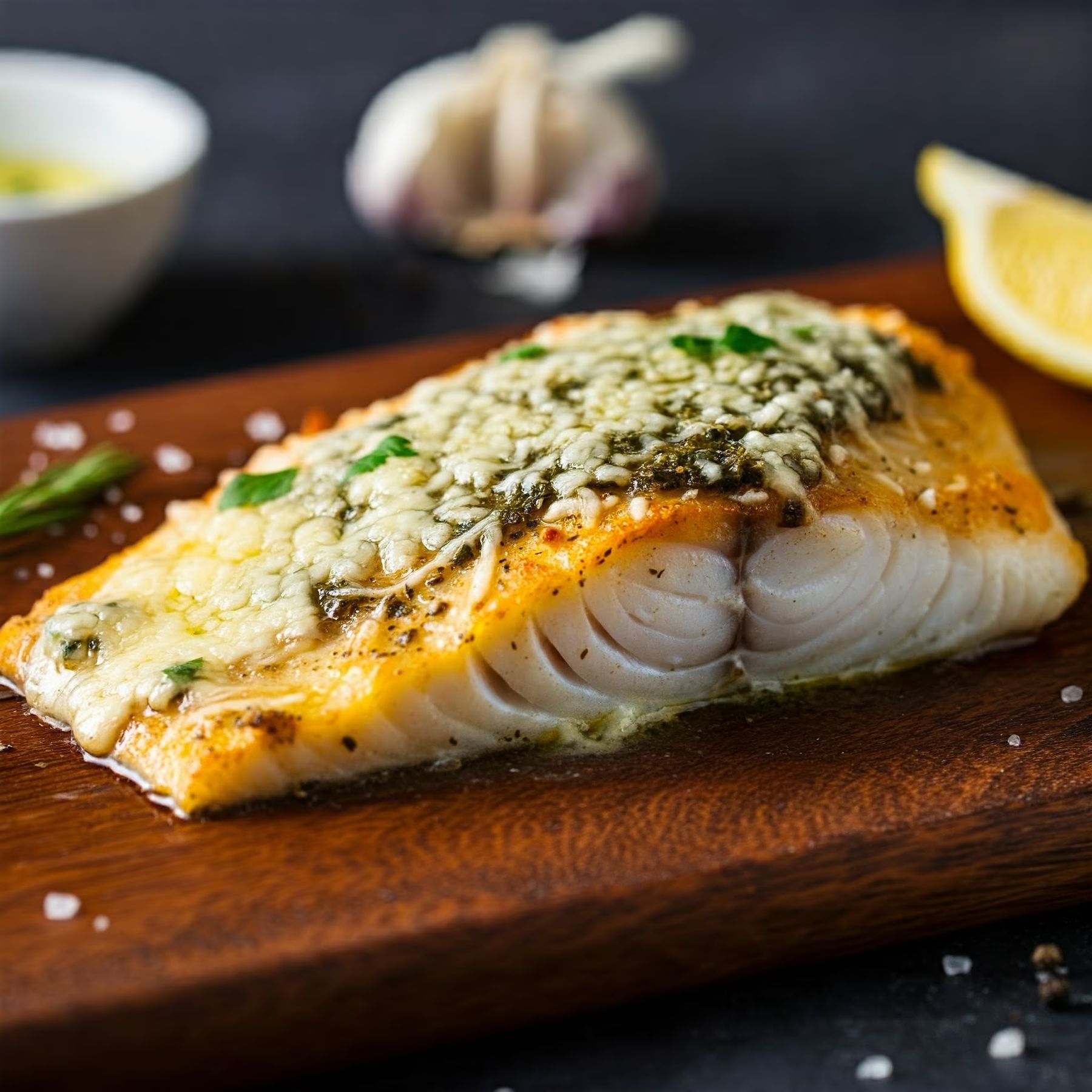 Garlic Parmesan Baked Halibut recipe - delicious easy difficulty in Fish category