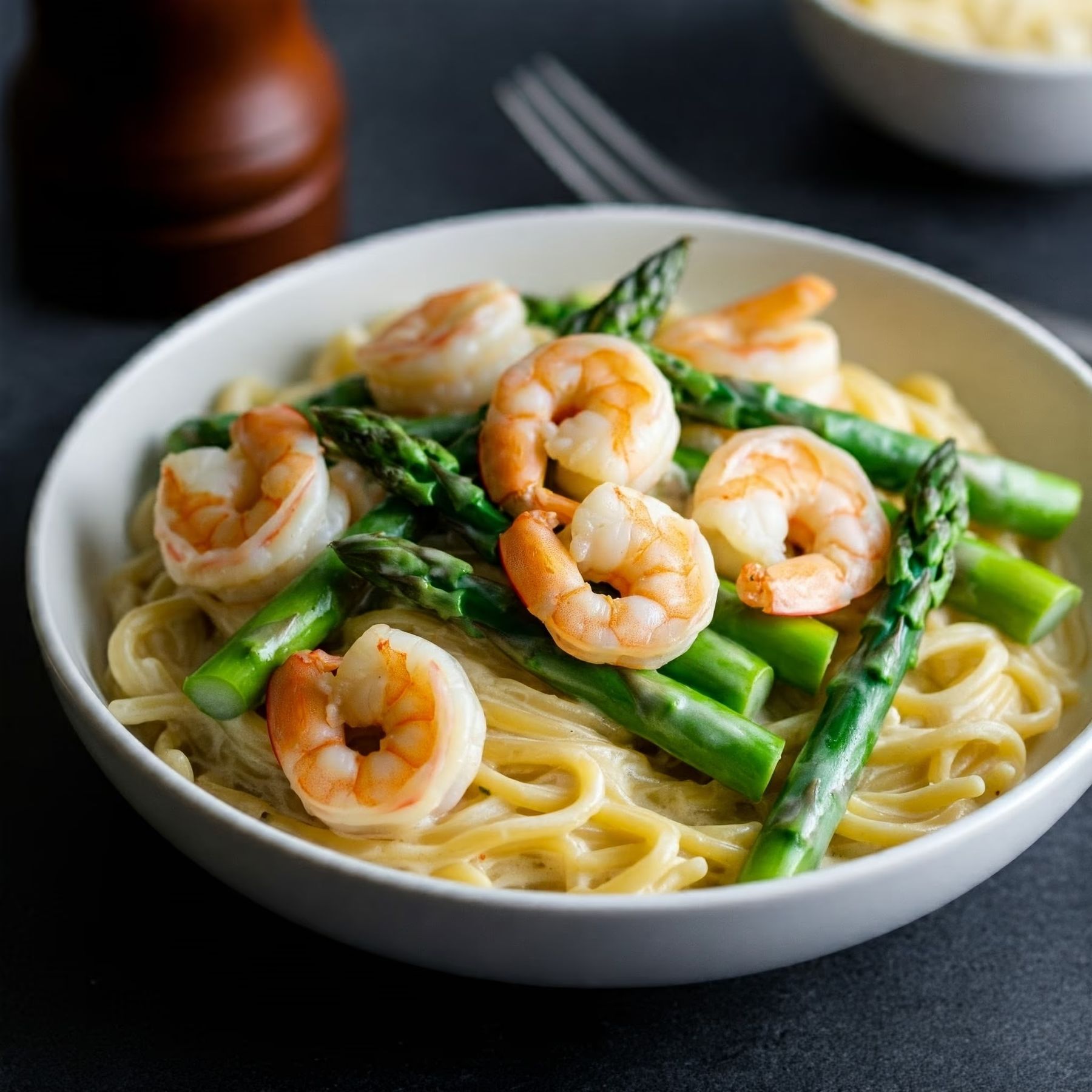 Creamy Asparagus and Shrimp Alfredo recipe - delicious easy difficulty in Pasta, Seafood category