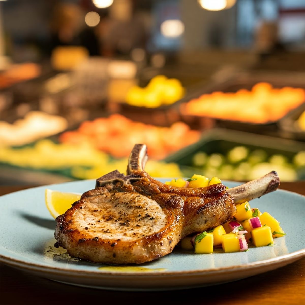 Mediterranean Pork Chops with Mango Salsa recipe - American easy difficulty dish
