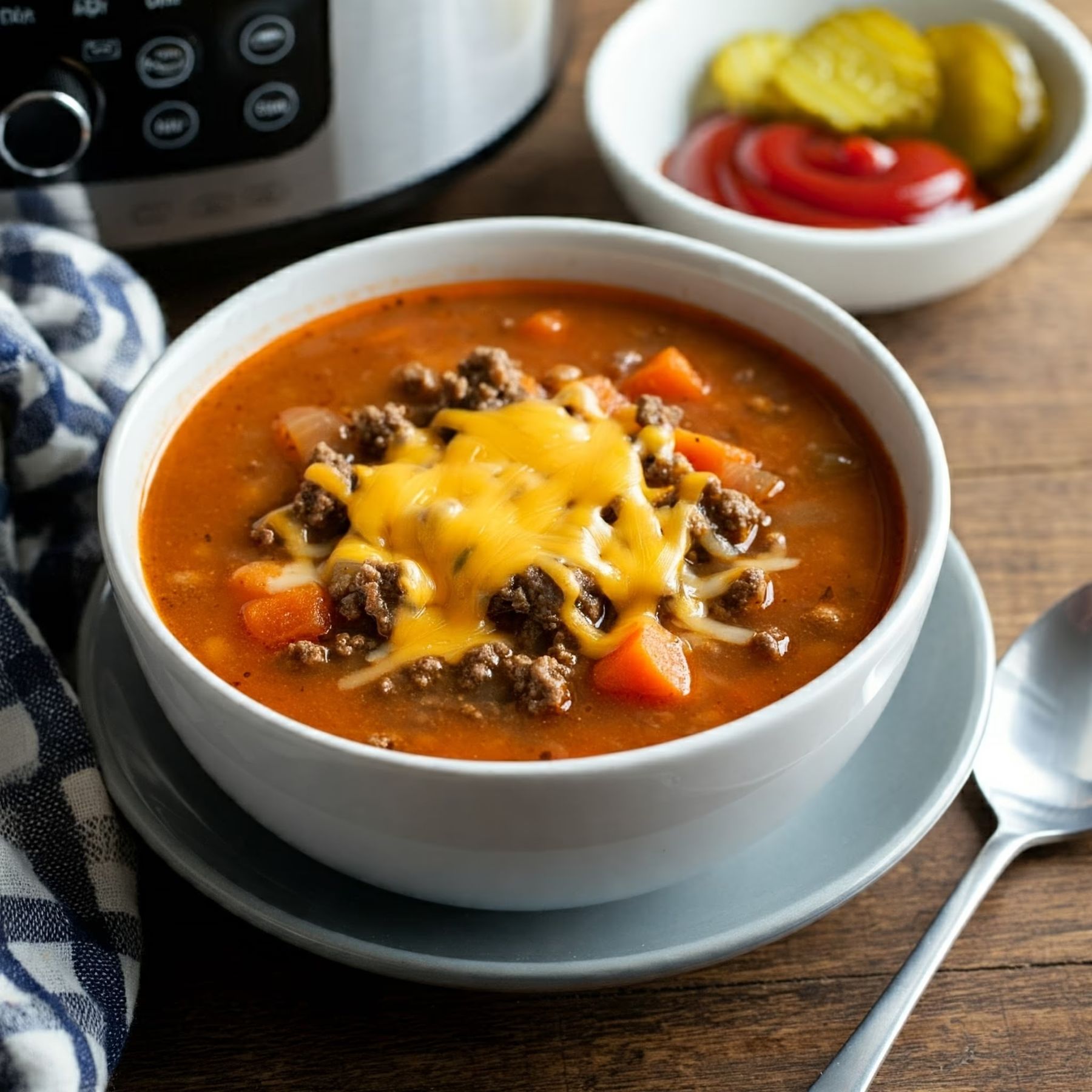 Crock Pot Cheeseburger Soup recipe - delicious medium difficulty in Soups, Slow Cooker category