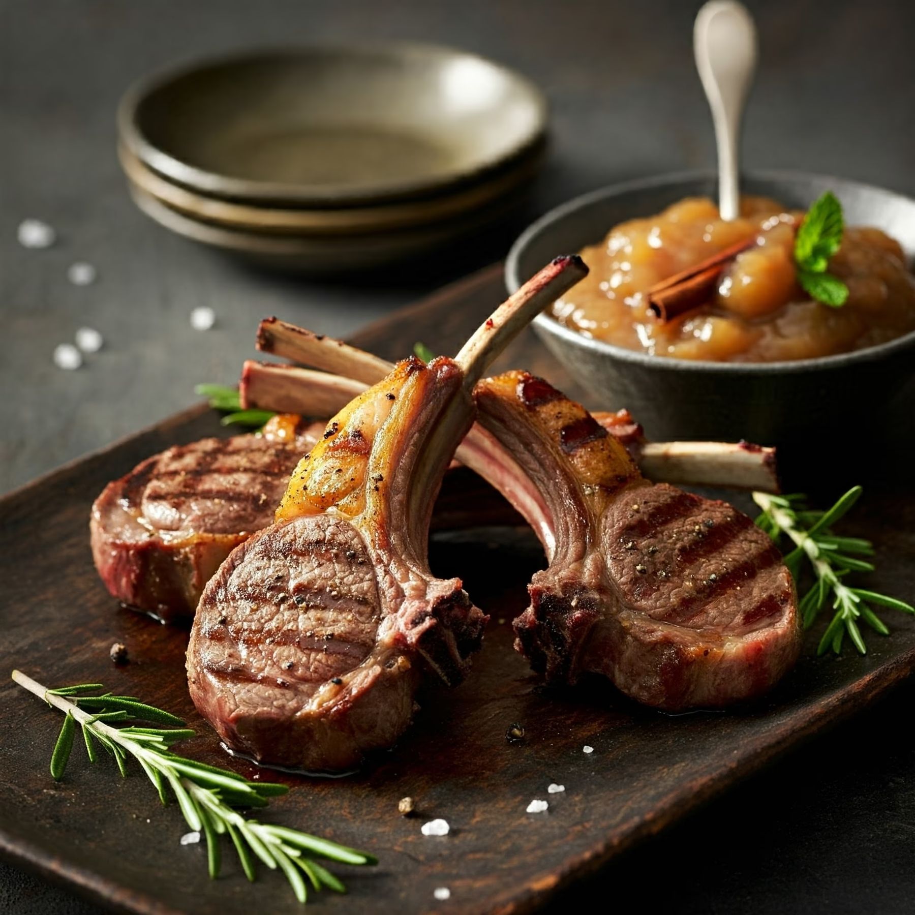 Rosemary Grilled Lamb Chops with Mint Apple Sauce recipe - Greek easy difficulty in Main Dishes, Beef, Lamb category