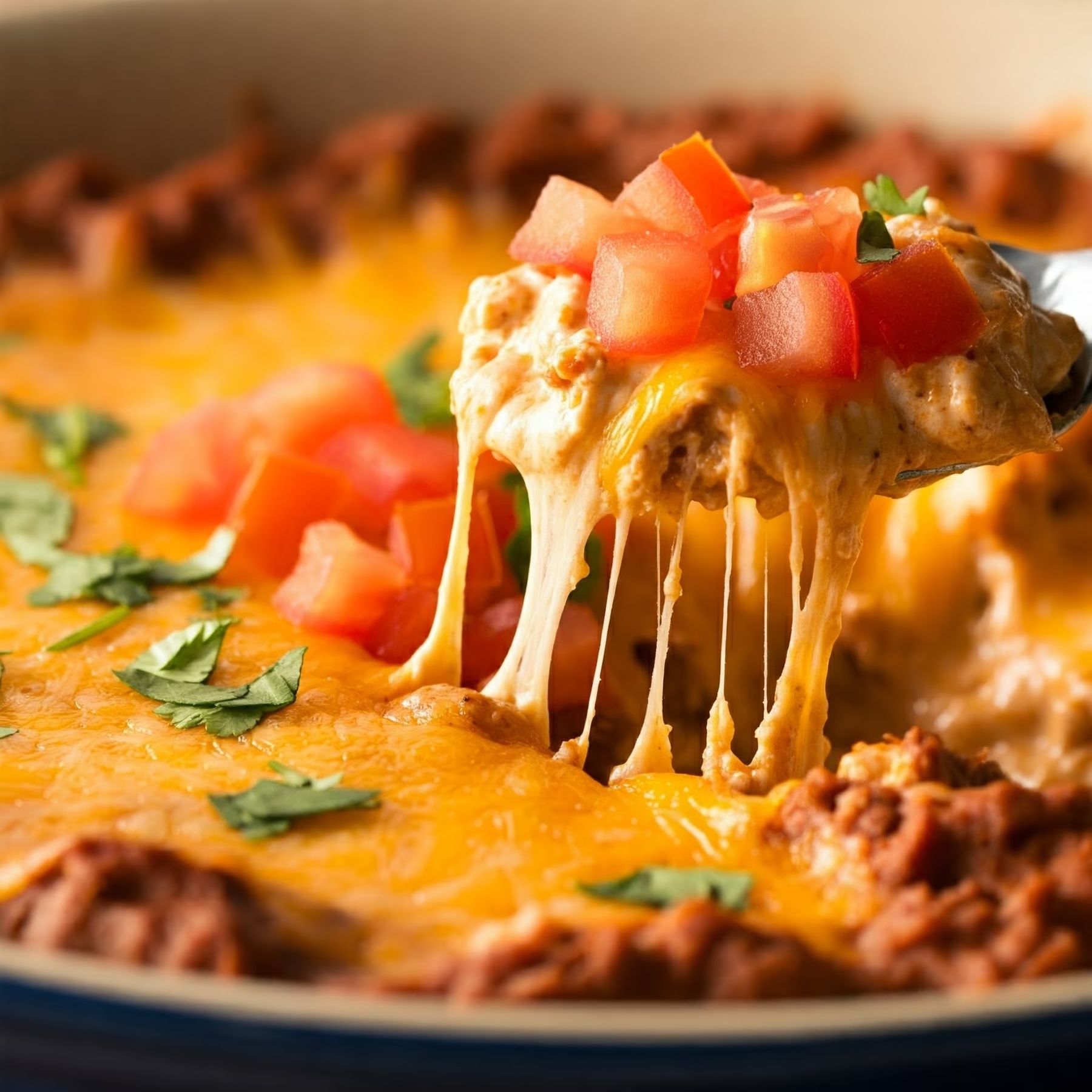  Cheesy Fiesta Taco Dip recipe - Mexican easy difficulty in Snacks, Party Food, Dips & Spreads category