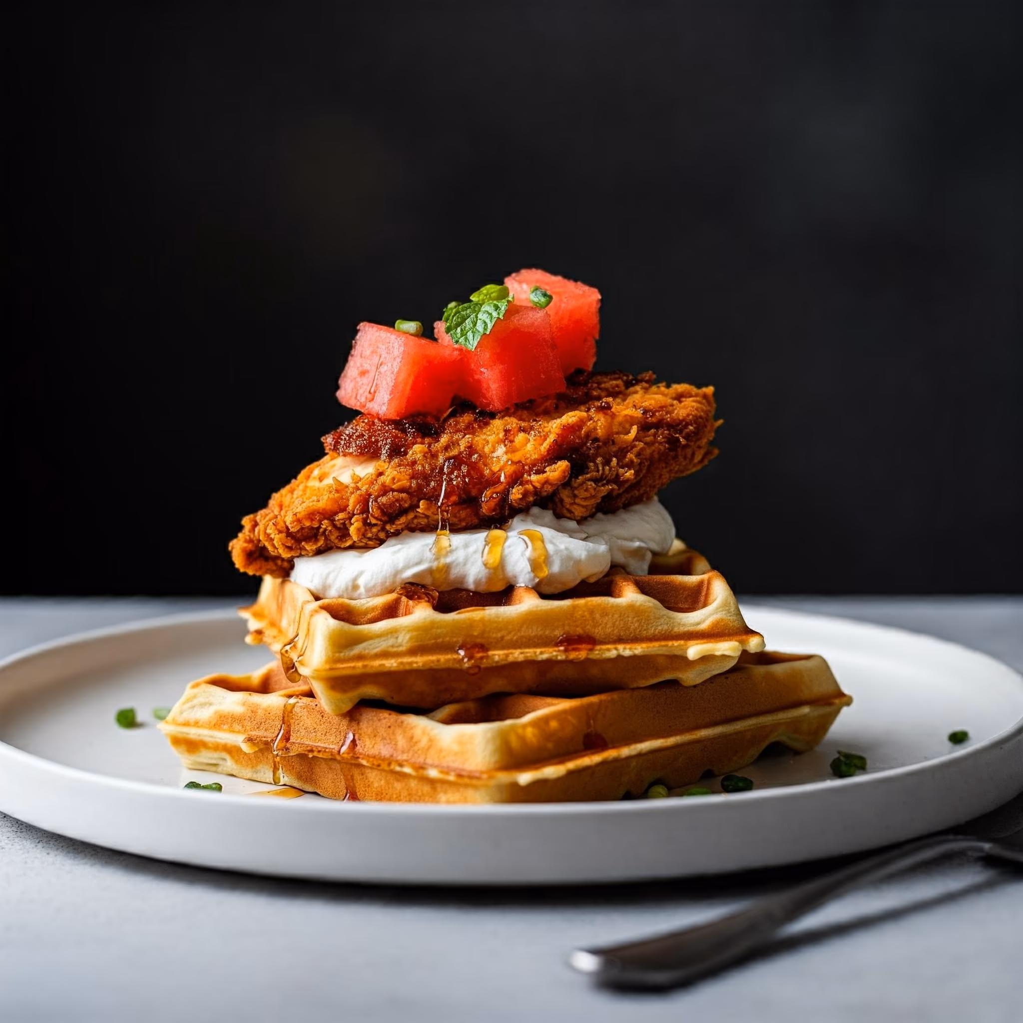 Chicken & Watermelon & Waffles recipe - delicious medium difficulty in Comfort Food, Brunch category