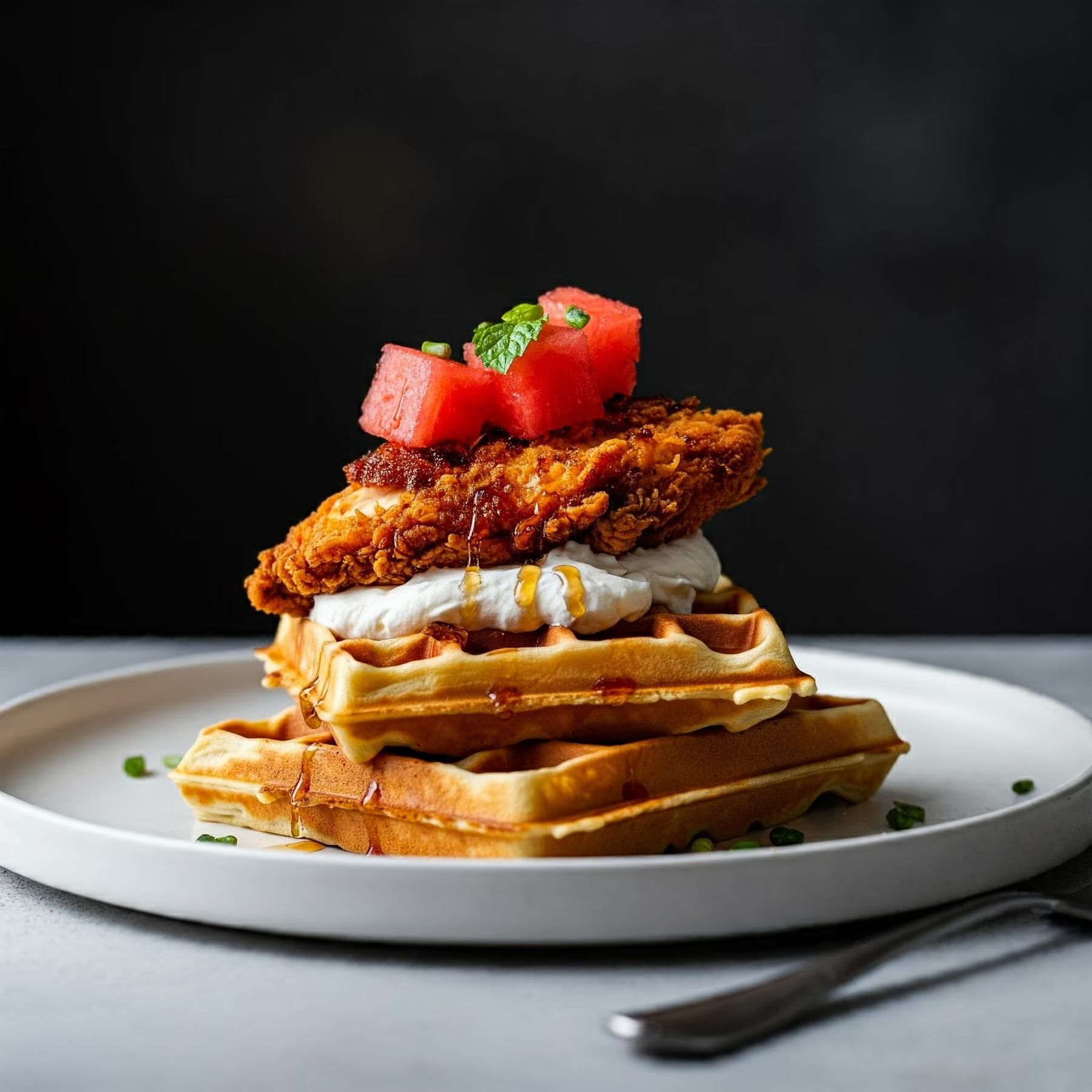 Chicken & Watermelon & Waffles recipe - American medium difficulty in Comfort Food, Brunch category