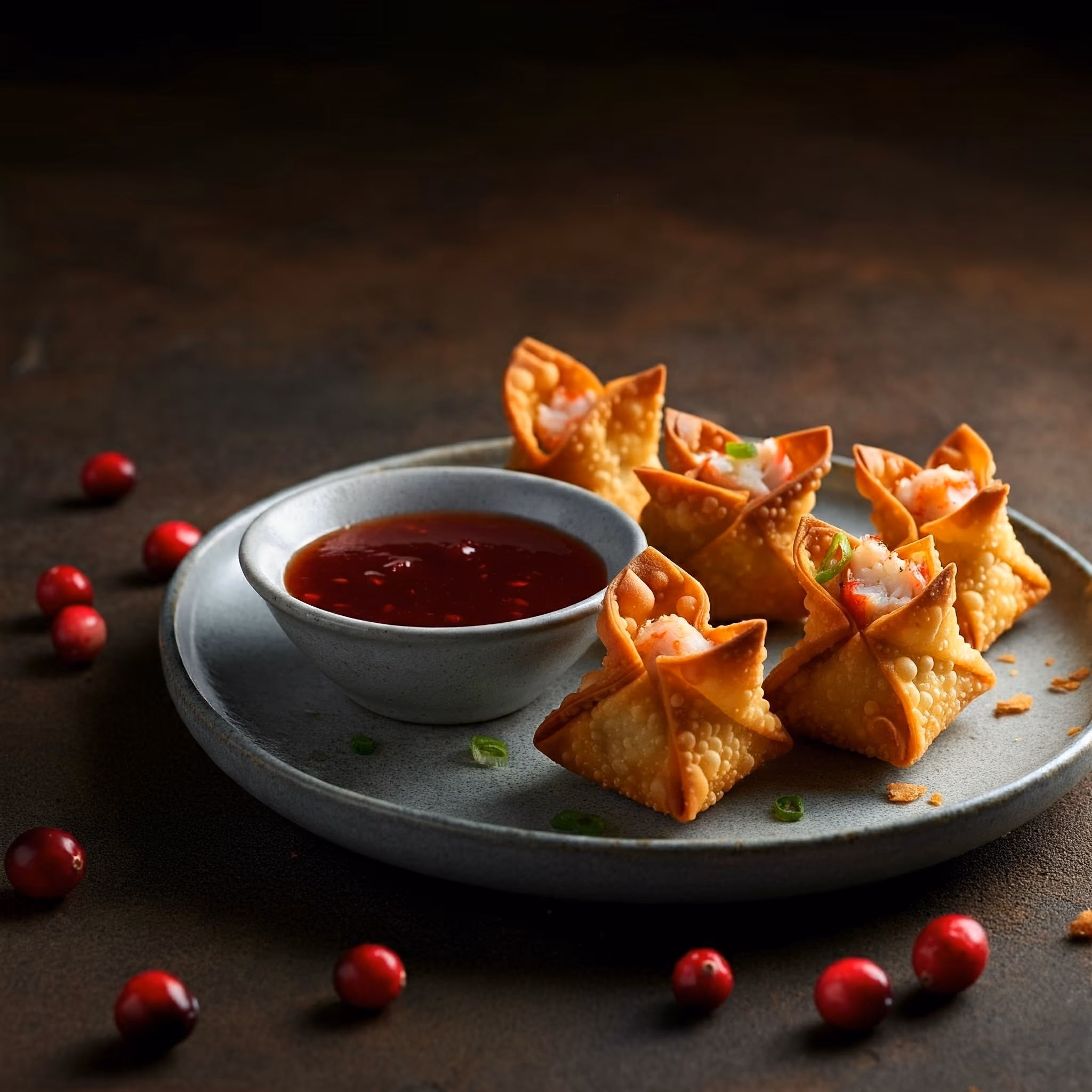 Crab Rangoons with Cranberry Sweet and Sour Dipping Sauce recipe - delicious medium difficulty in Snacks, Party Food, Fried Foods category