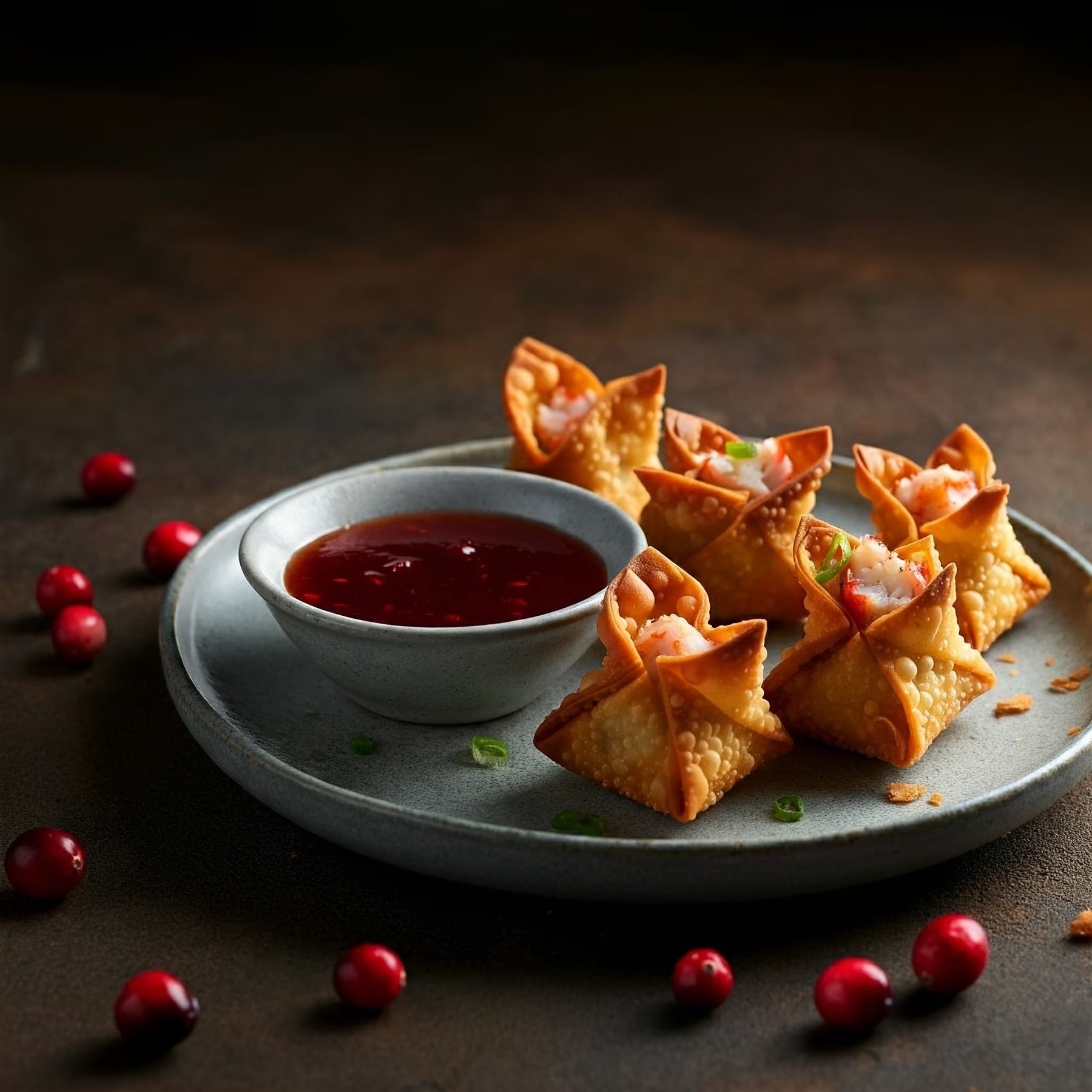 Crab Rangoons with Cranberry Sweet and Sour Dipping Sauce recipe - Chinese medium difficulty in Snacks, Party Food, Fried Foods category