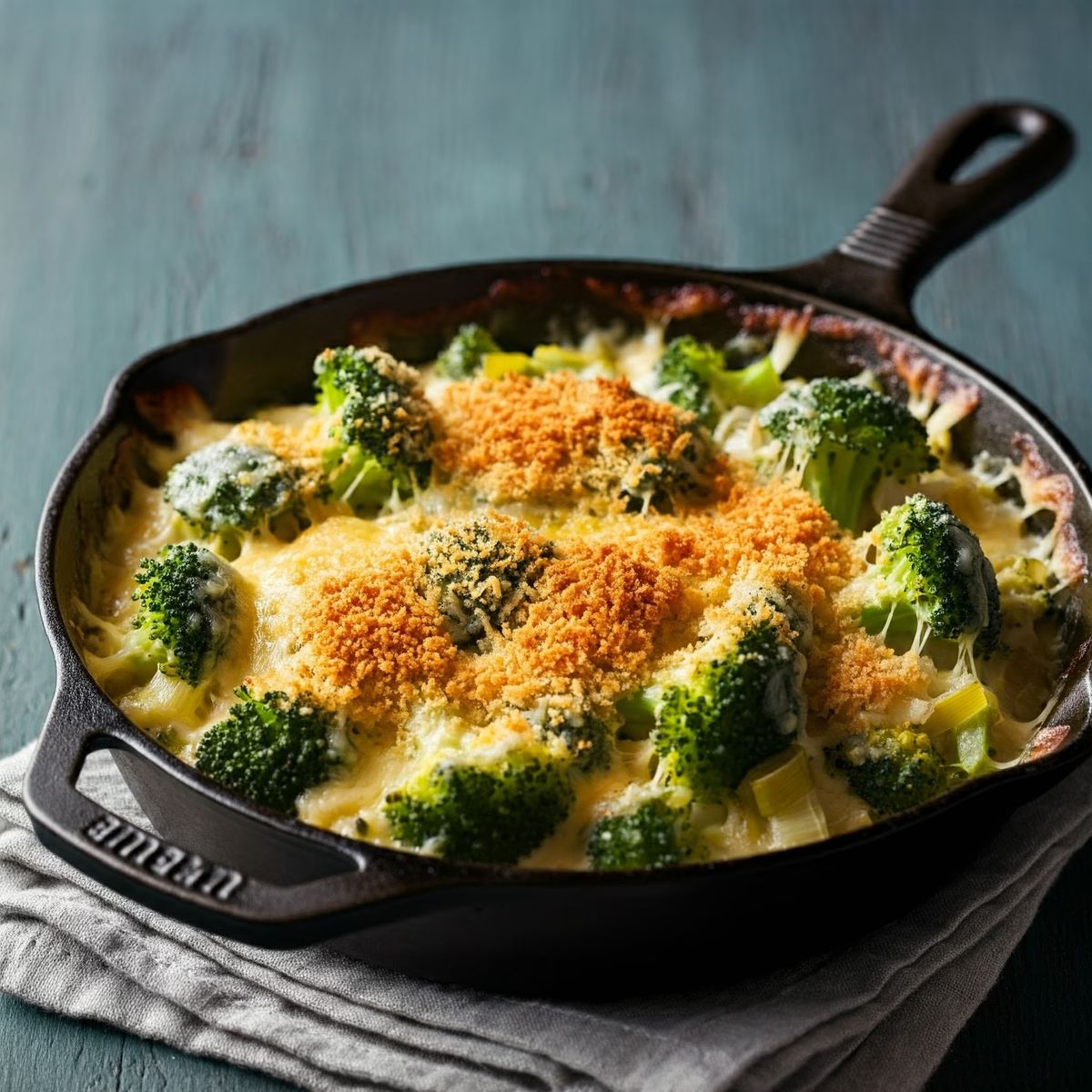 Broccoli and Cheddar Casserole with Leeks recipe - American easy difficulty dish