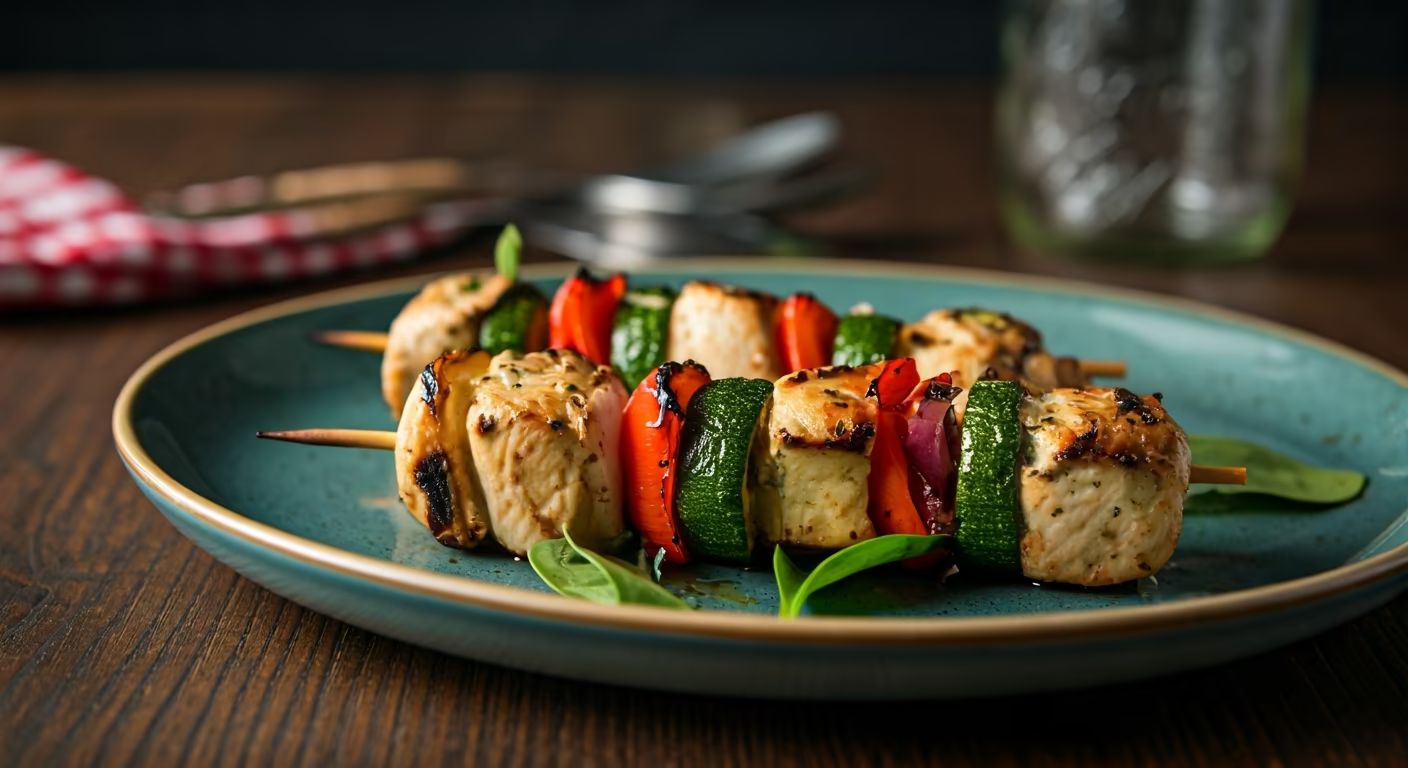 Grilled Chicken Spinach Veggie Skewers recipe - delicious medium difficulty in Grilling category