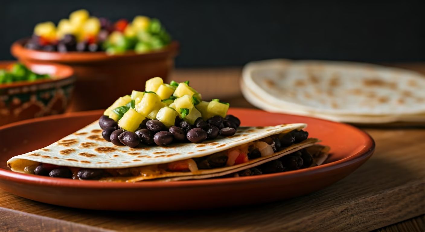 Spicy Black Bean Quesadilla with Pineapple Salsa recipe - Mexican medium difficulty in Street Food, Tacos & Wraps category
