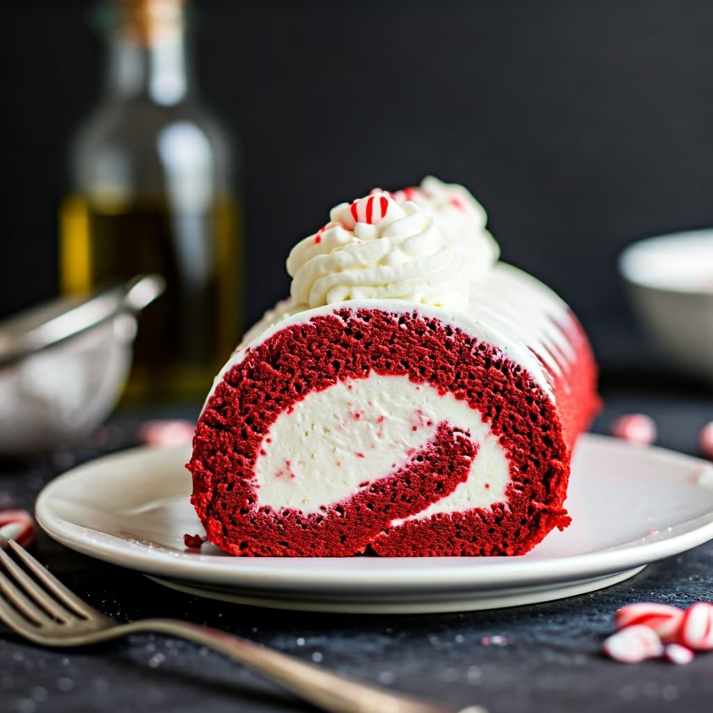 Peppermint Red Velvet Cake Roll recipe - American easy difficulty in Desserts, Baking, Cake category