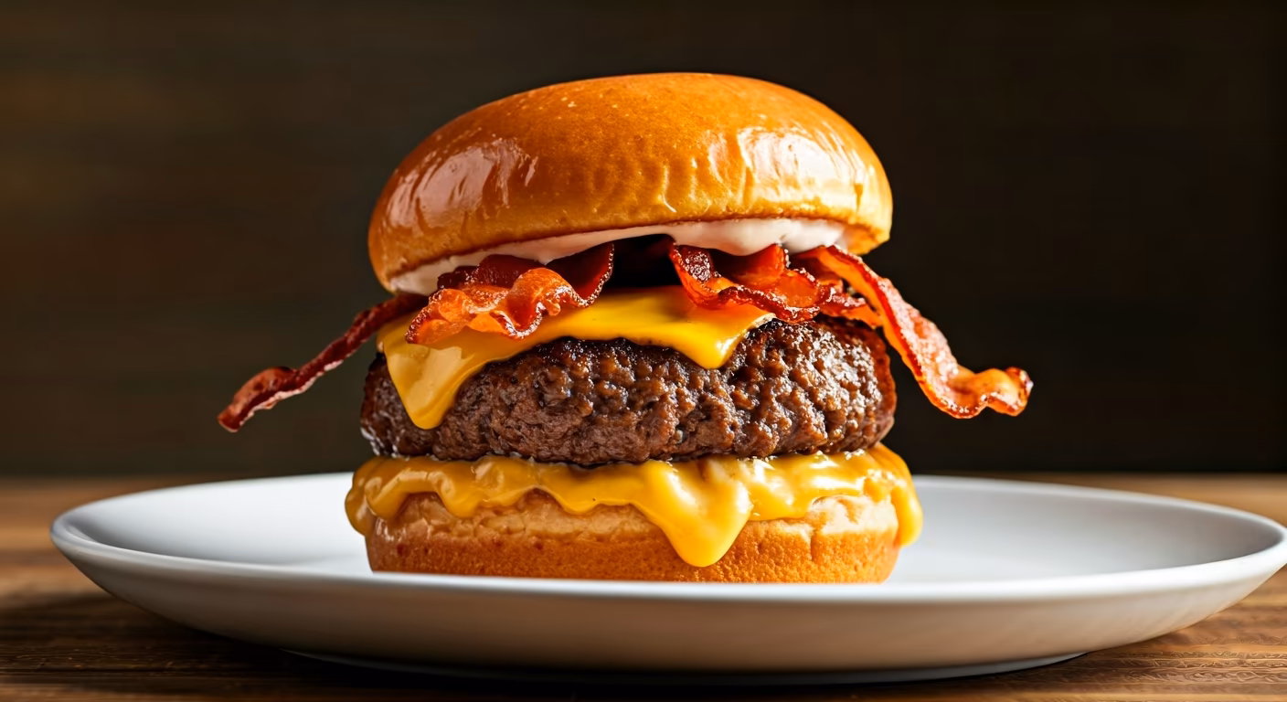 Donut Burger with Cheddar & Bacon recipe - American easy difficulty in Lunch, Beef, Bacon category