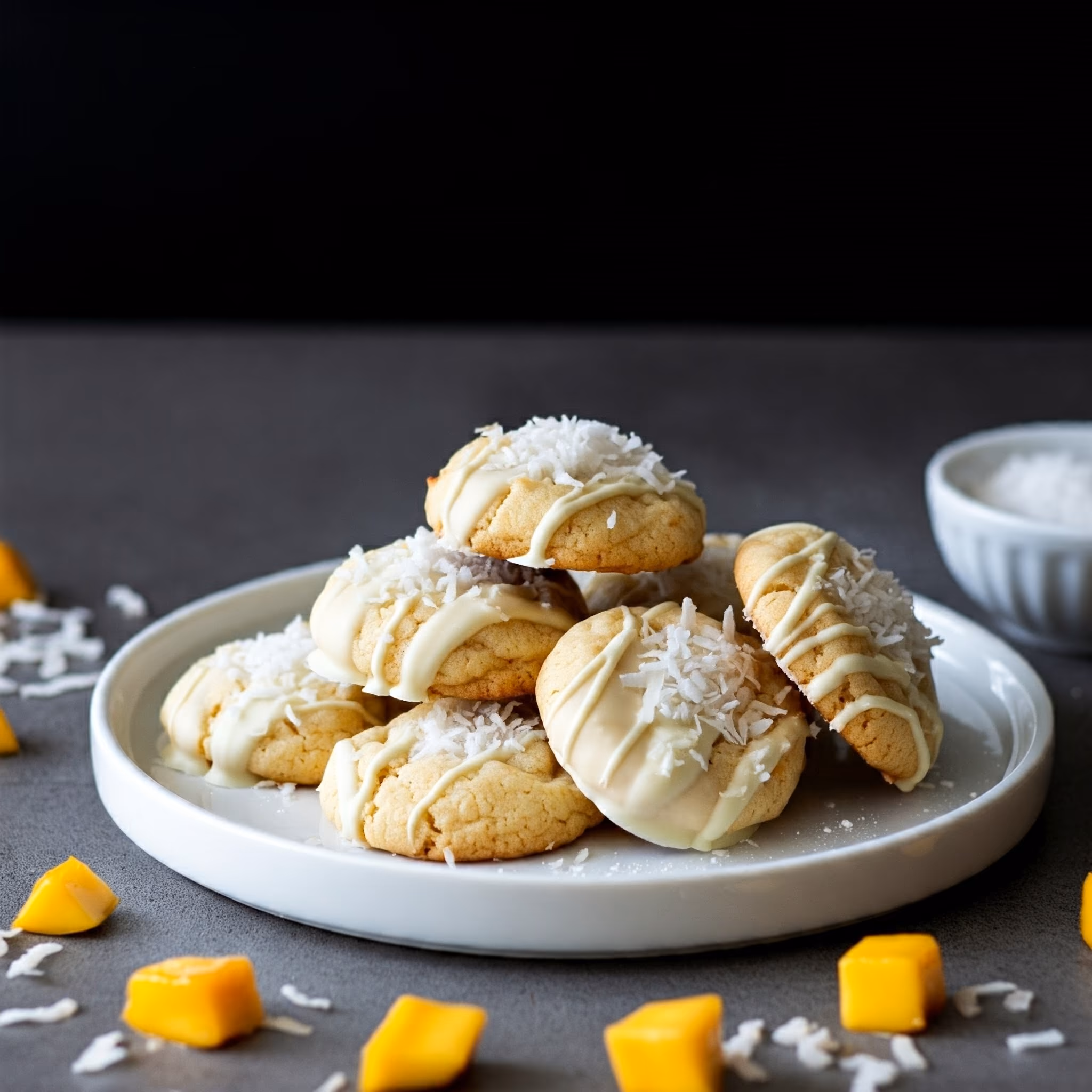 White Chocolate Coconut Mango Cookies recipe - delicious easy difficulty in Party Food, Treats, Cookies category