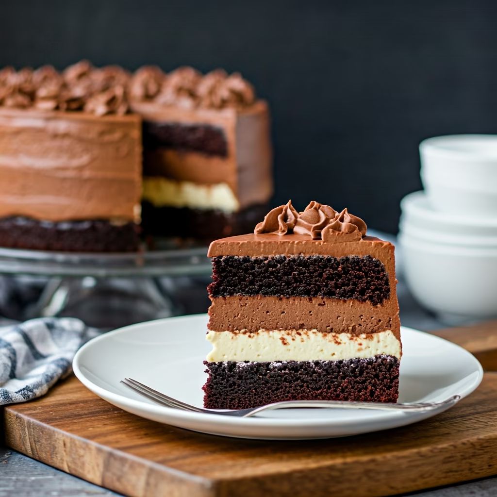 Triple Chocolate Mousse Cake recipe - American easy difficulty in Desserts, Cake category