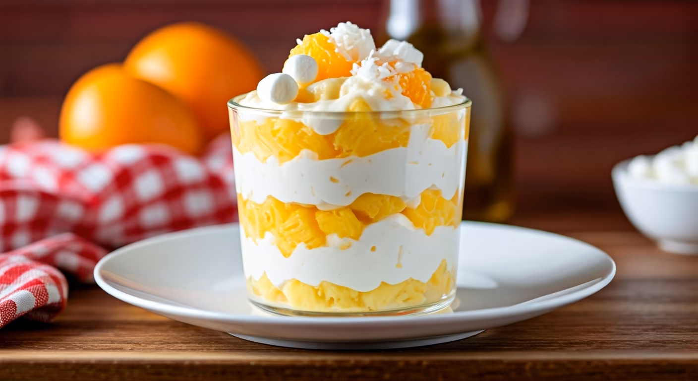 Pineapple and Orange Fluff Parfait recipe - American easy difficulty in Drinks, Beverages, Frozen Treats category