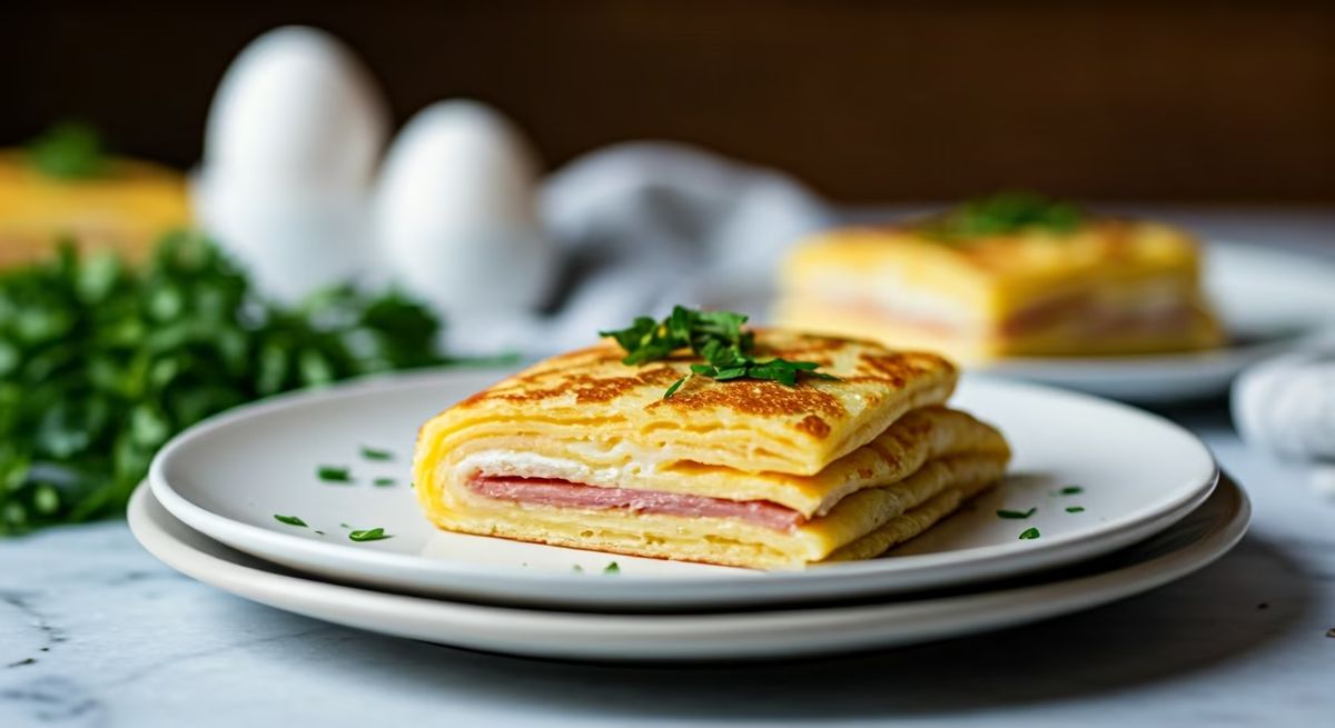 Ham and Egg Crepe Squares recipe - French easy difficulty dish