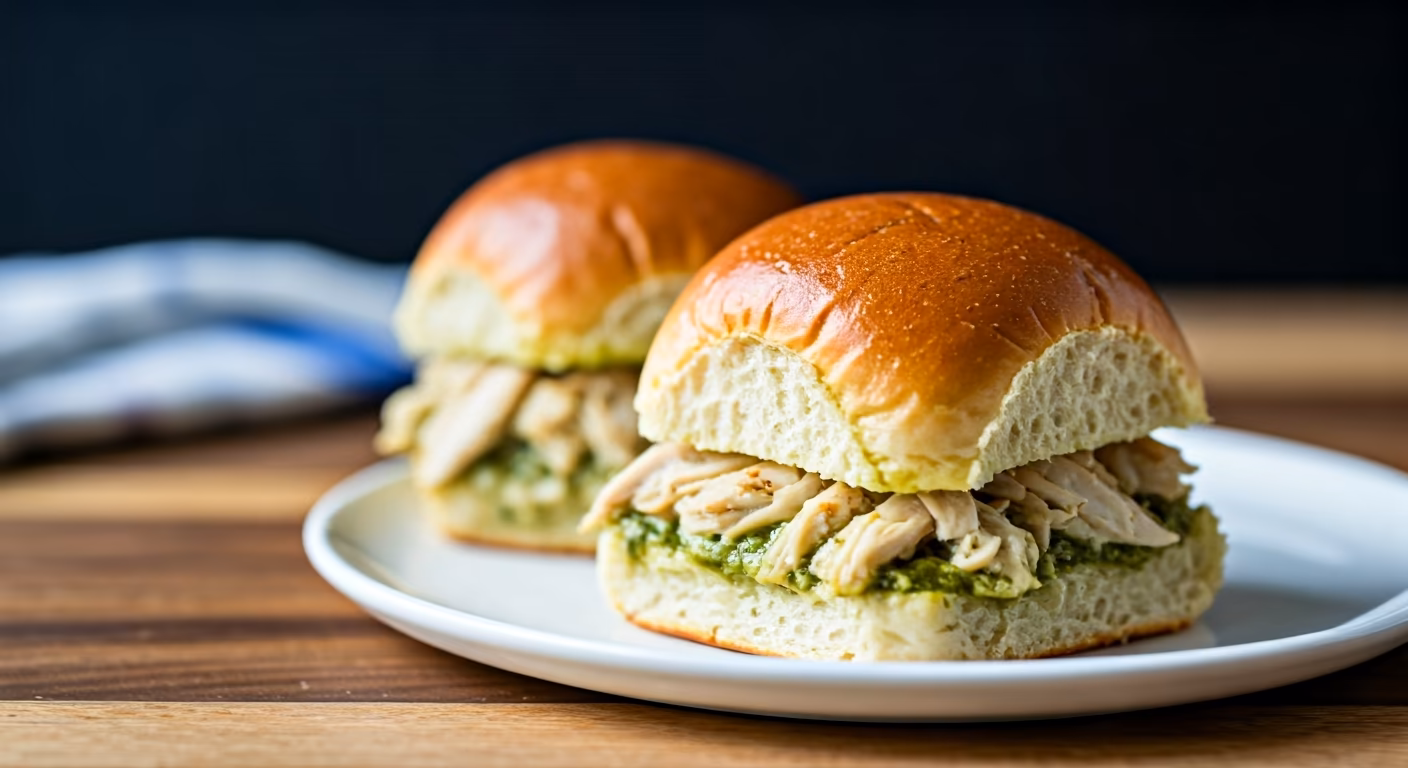 Cheesy Pesto Chicken Sliders recipe - American easy difficulty in Lunch, Chicken, Sandwiches category