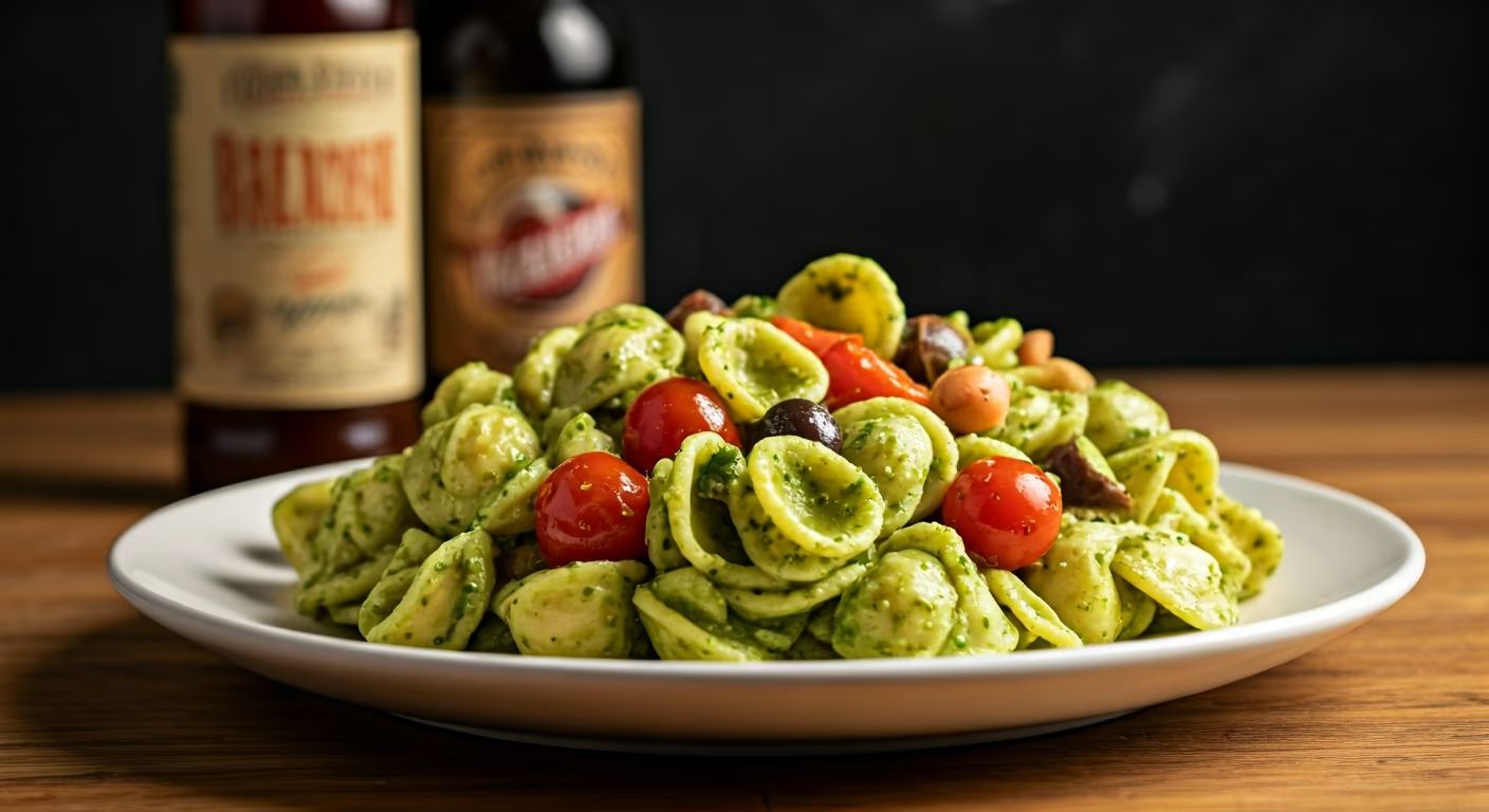 Loaded Creamy Vegan Pesto Pasta recipe - American easy difficulty in Vegetarian, Salads, Pasta category
