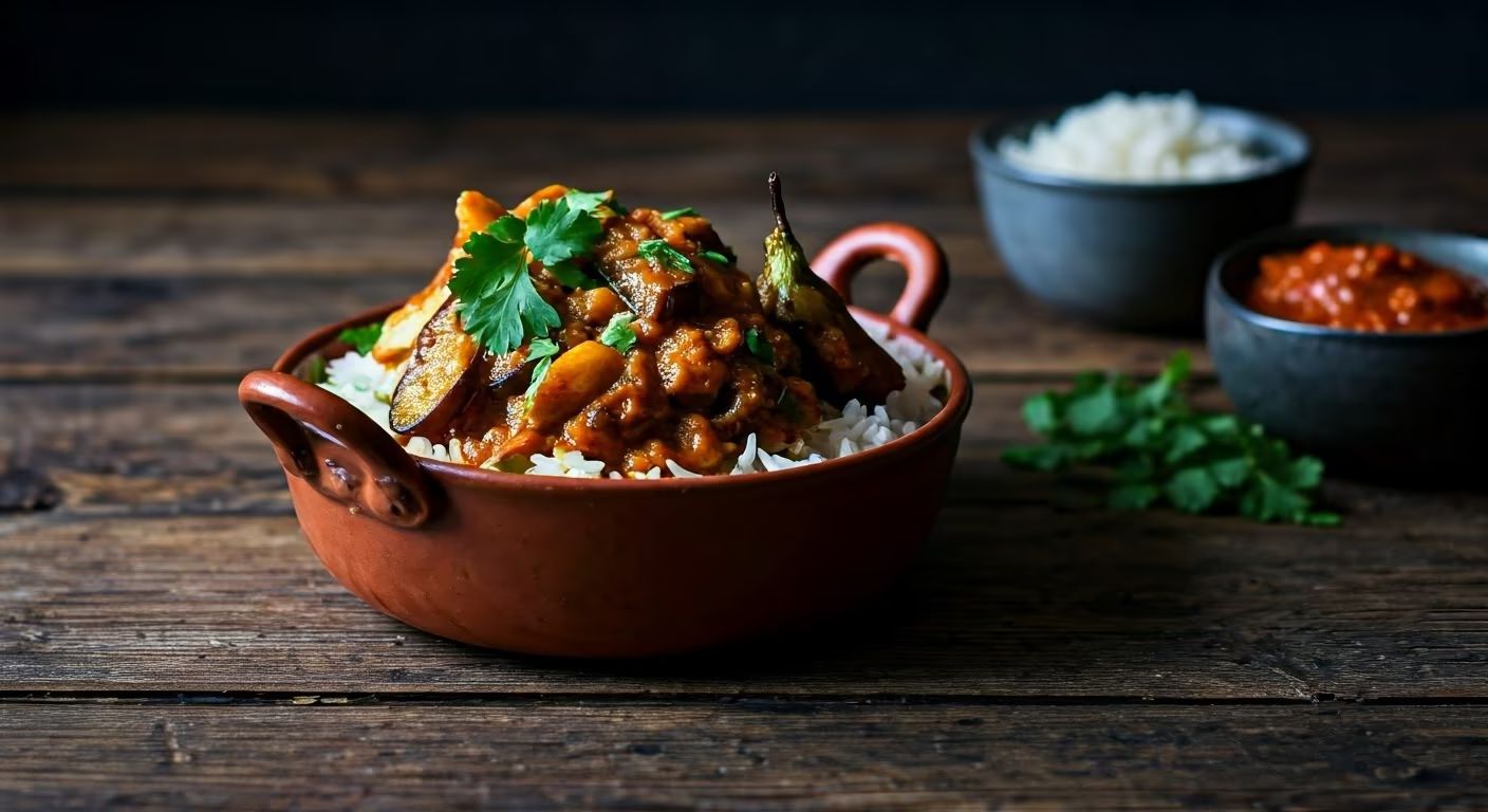 Spiced Eggplant Curry with Basmati Rice recipe - Indian medium difficulty in Vegetarian category