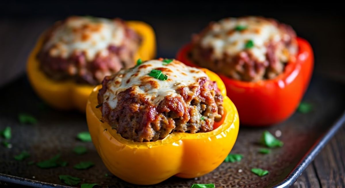 Cheesy Meatloaf Stuffed Bell Peppers recipe - American medium difficulty dish