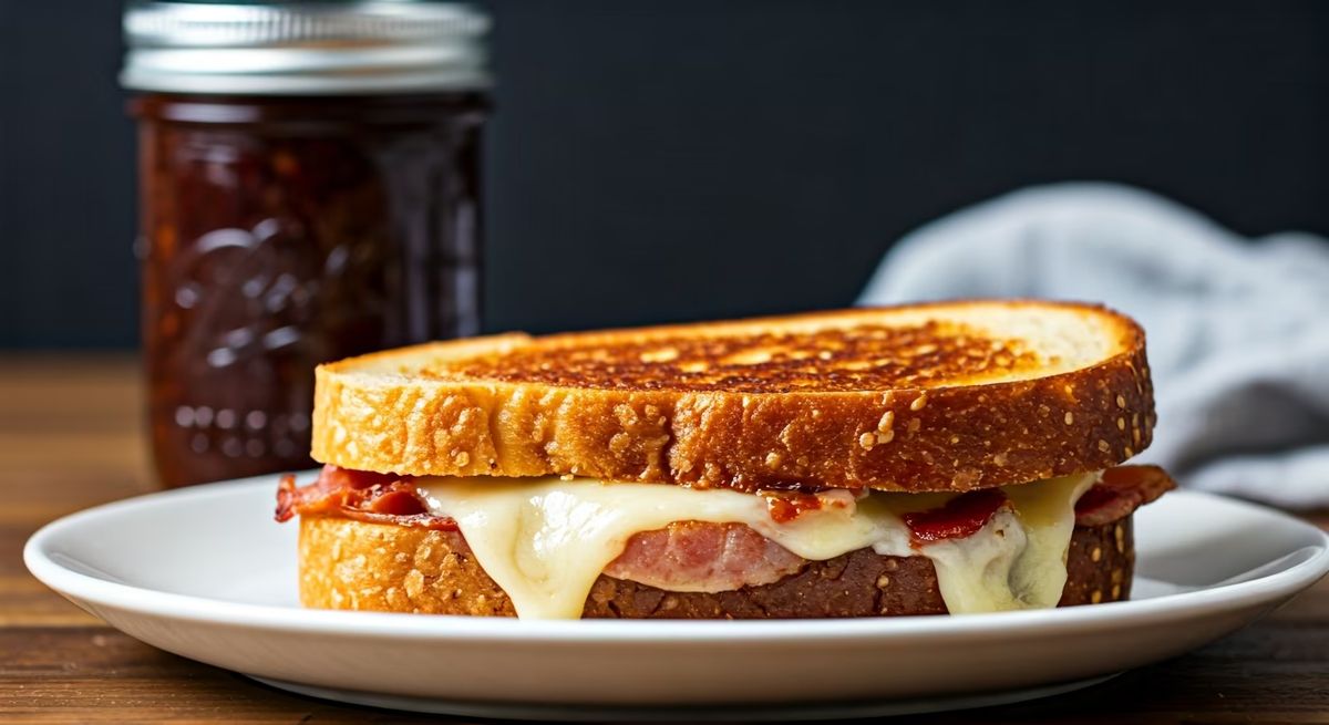 Smoked Cheddar Grilled Cheese with Bacon Jam recipe - American easy difficulty dish