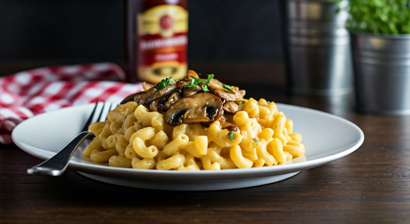 Baked Macaroni and Cheese with Caramelized Onions and Mushrooms recipe - American easy difficulty in Main Dishes, Casseroles, Pasta category