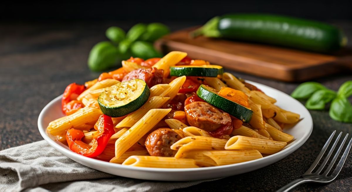 Roasted Veggie Sausage Pasta recipe - American easy difficulty dish