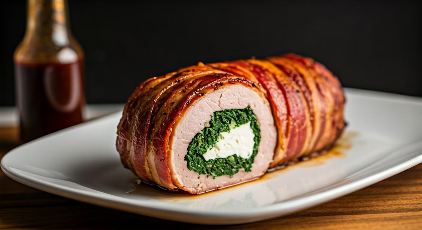 Bacon Wrapped Pork Loin Stuffed with Herbed Goat Cheese, Spinach recipe - American easy difficulty in Main Dishes, Pork, Bacon category