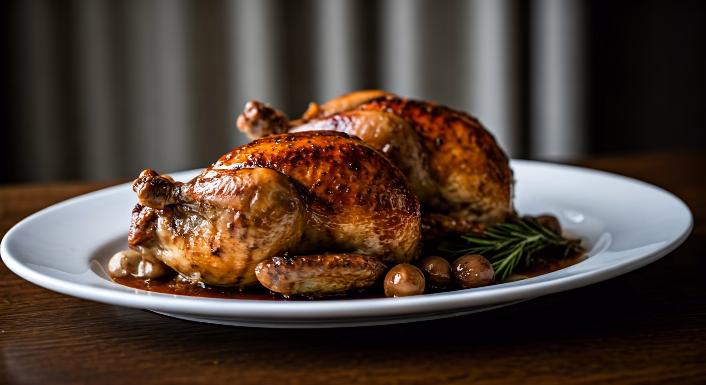 Cornish Game Hens with Bourbon Glaze recipe - British easy difficulty in Main Dishes, Chicken category