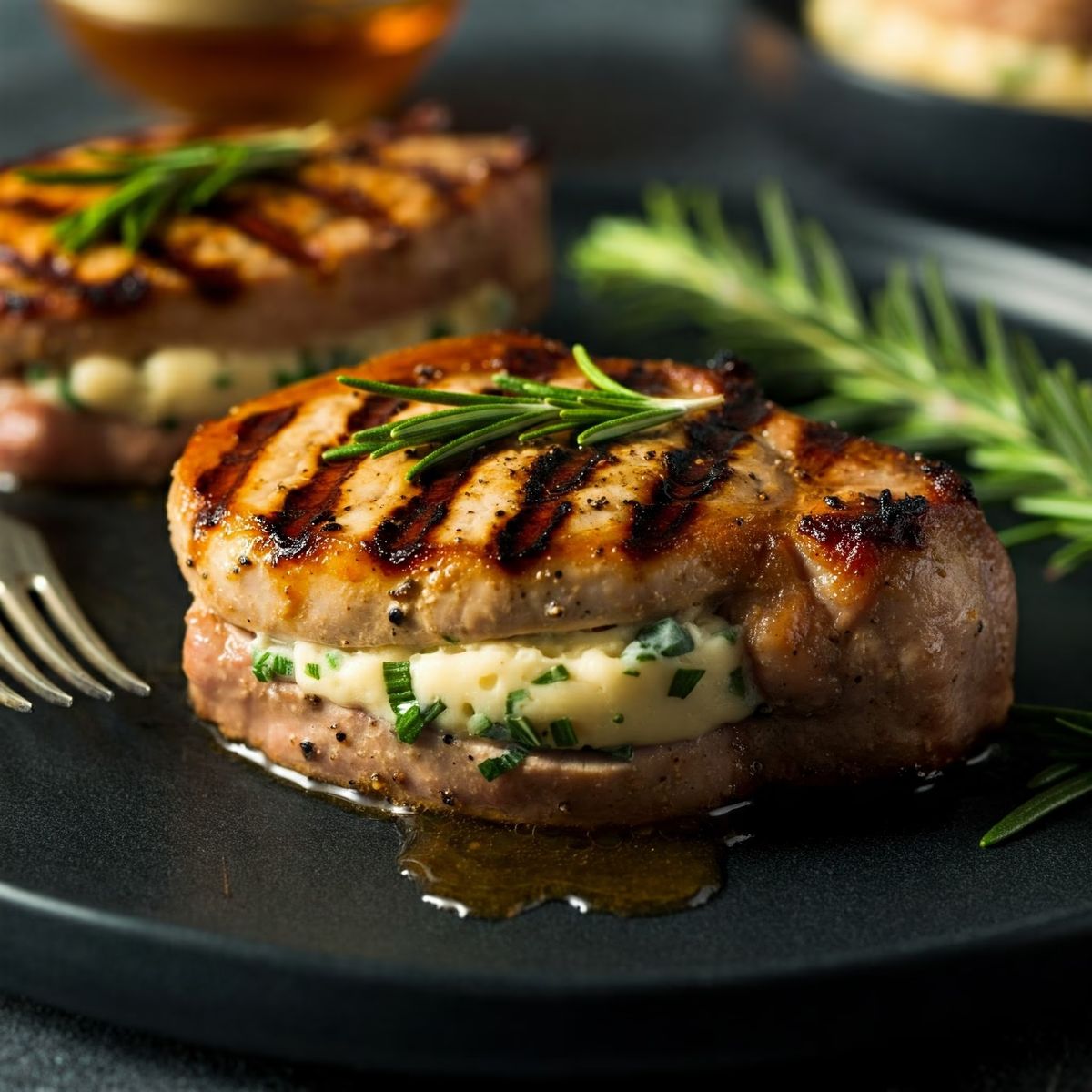 Honey Rosemary Stuffed Pork Chops recipe - American easy difficulty dish