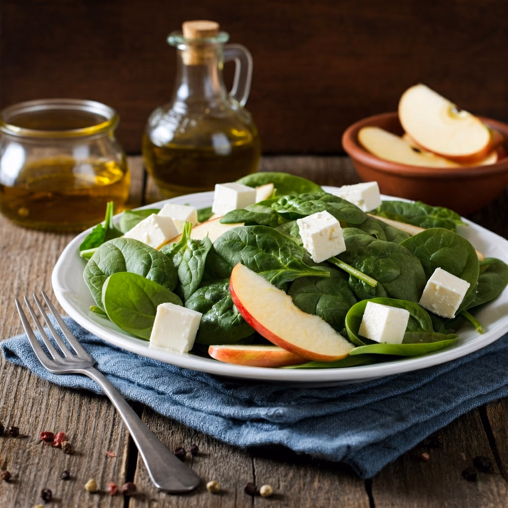Apple Feta Spinach Salad recipe - delicious easy difficulty in Salads, Healthy Meals category