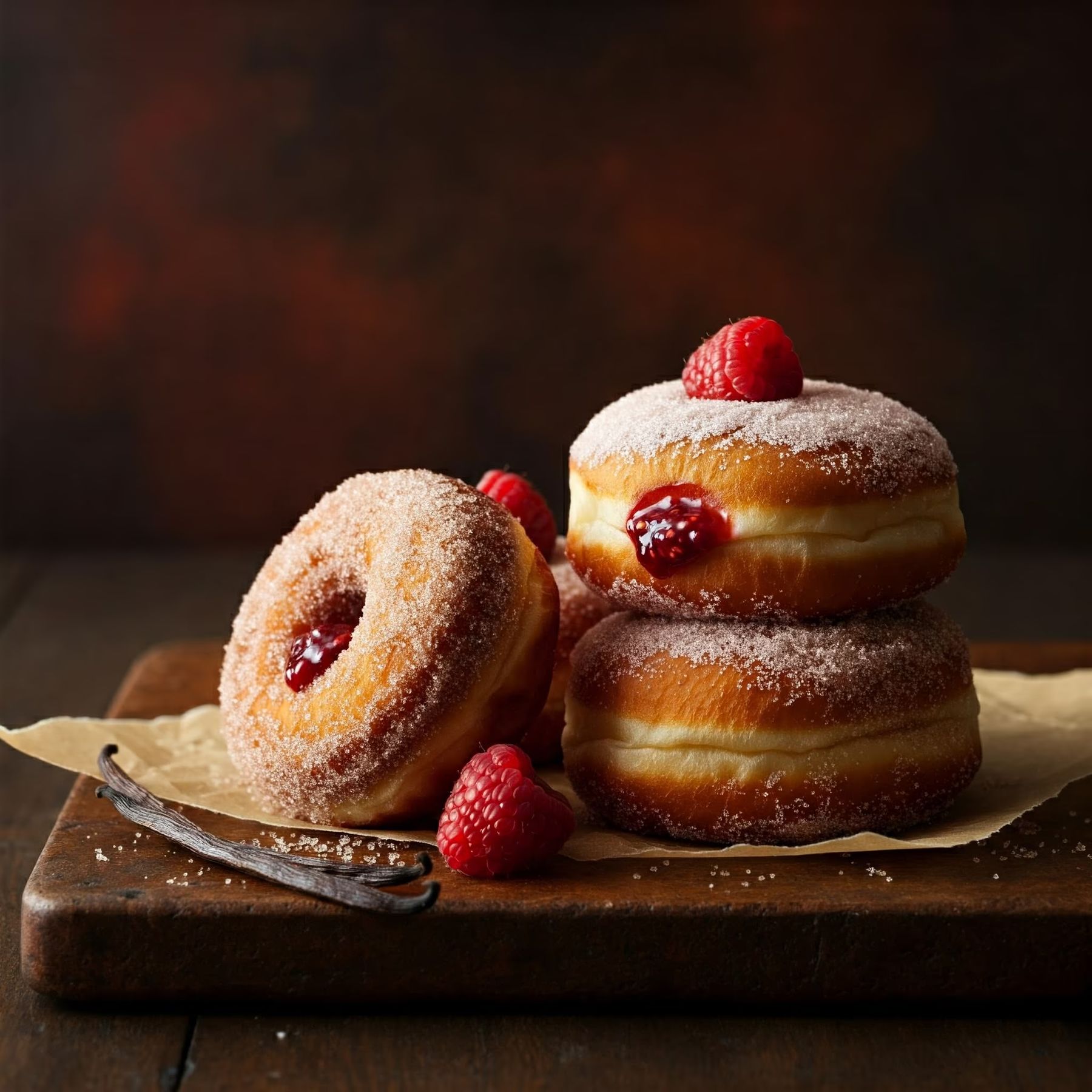 Raspberry Jam Donuts with Vanilla Sugar recipe - delicious medium difficulty in Breakfast, Baking category