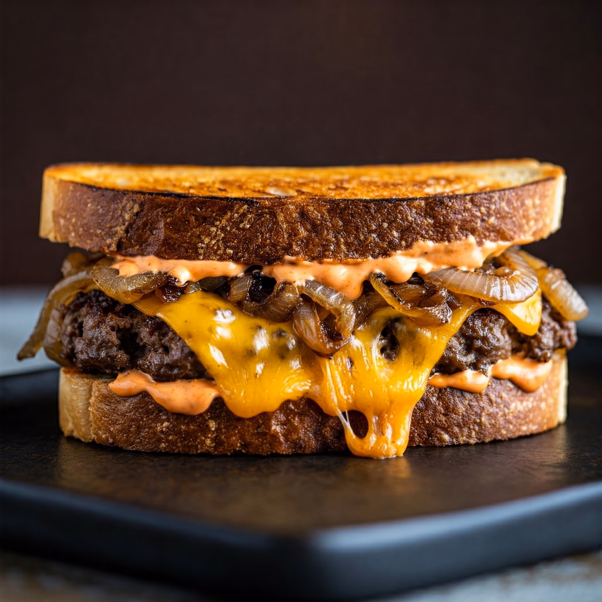 Burger Patty Melt with Hot Sriracha Mayo recipe - American easy difficulty in Lunch, Beef, Sandwiches category