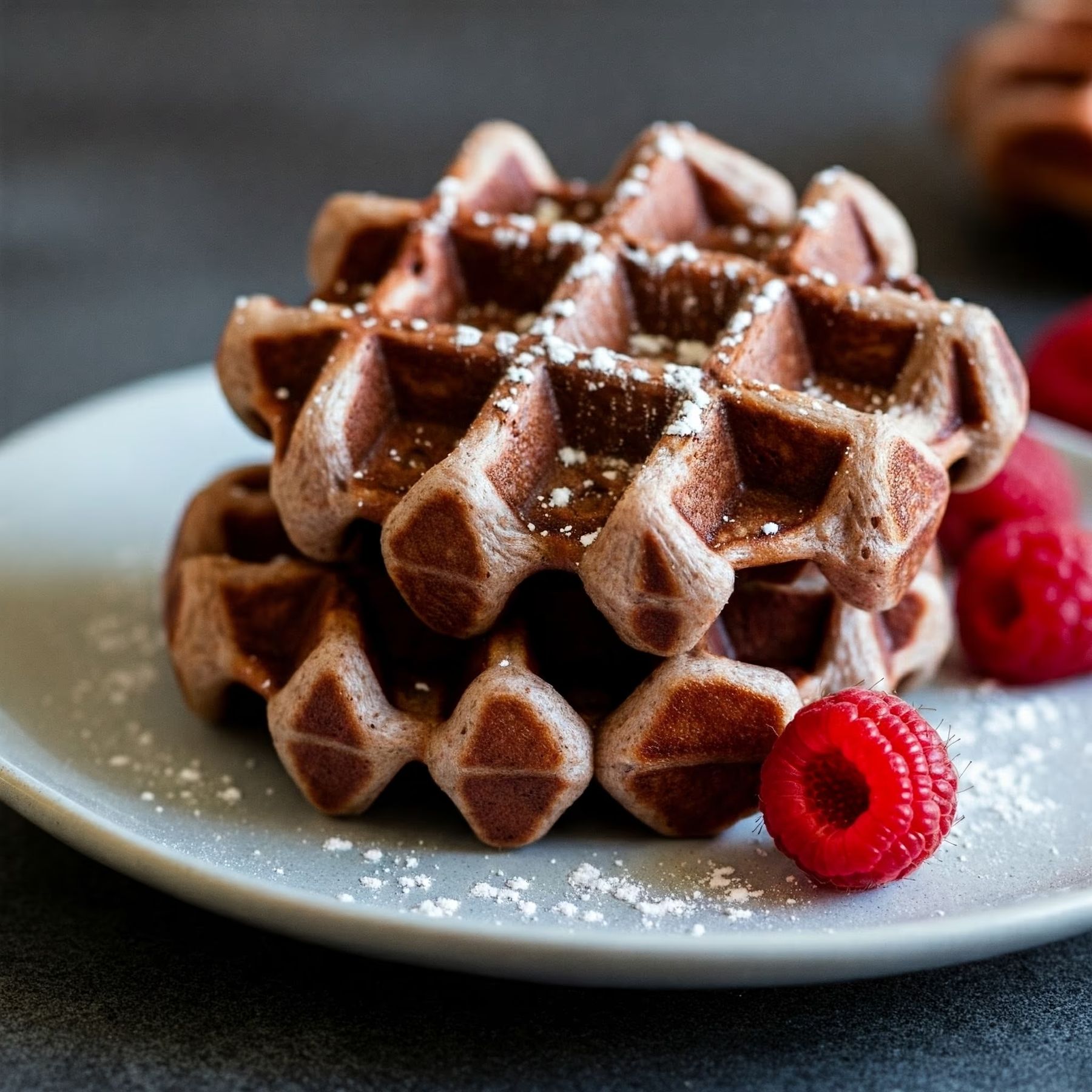 Double Chocolate Whole Wheat Raspberry Waffles recipe - delicious easy difficulty in Breakfast, Treats category