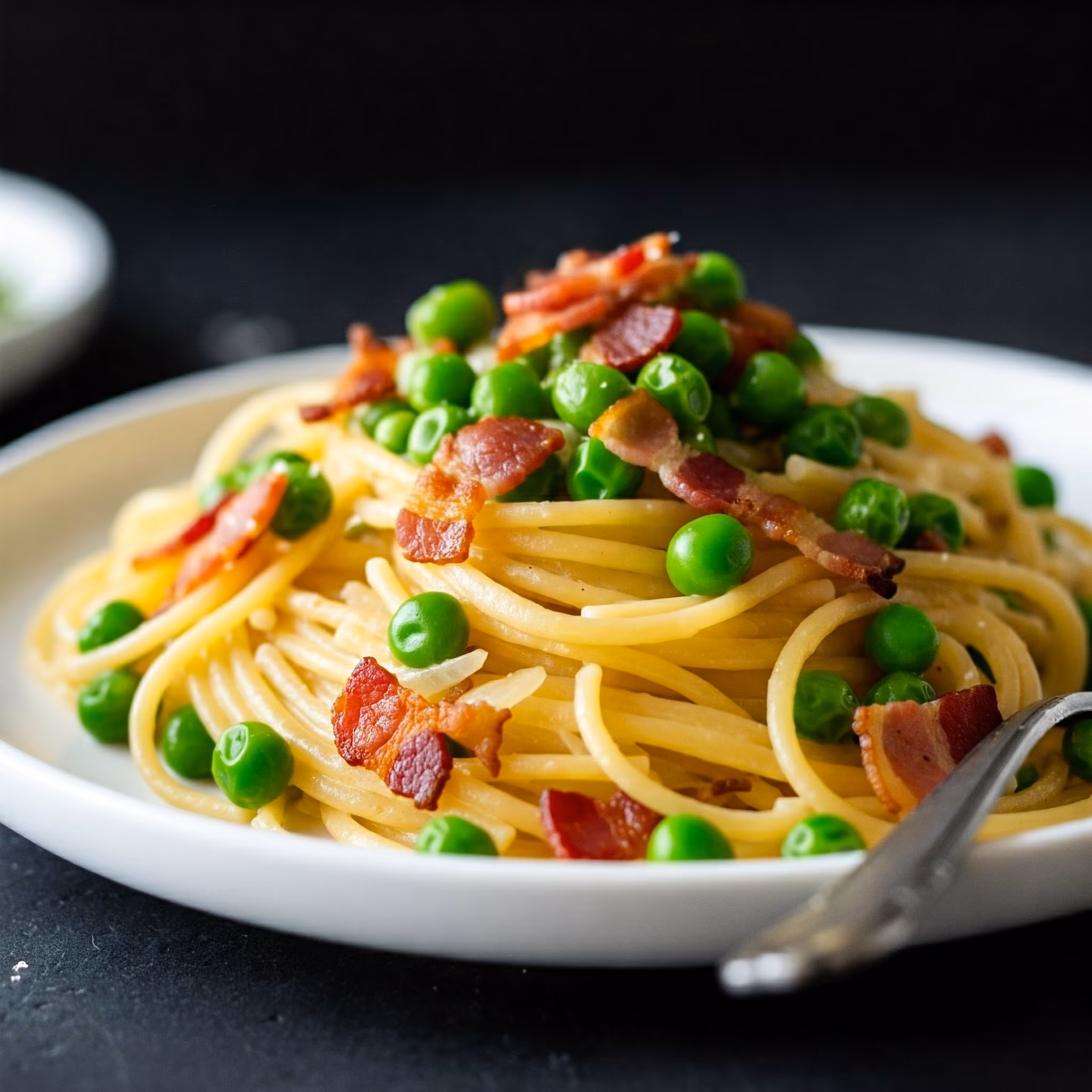 Quick Bacon and Pea Pasta recipe - American easy difficulty in Main Dishes, Pasta, Bacon category