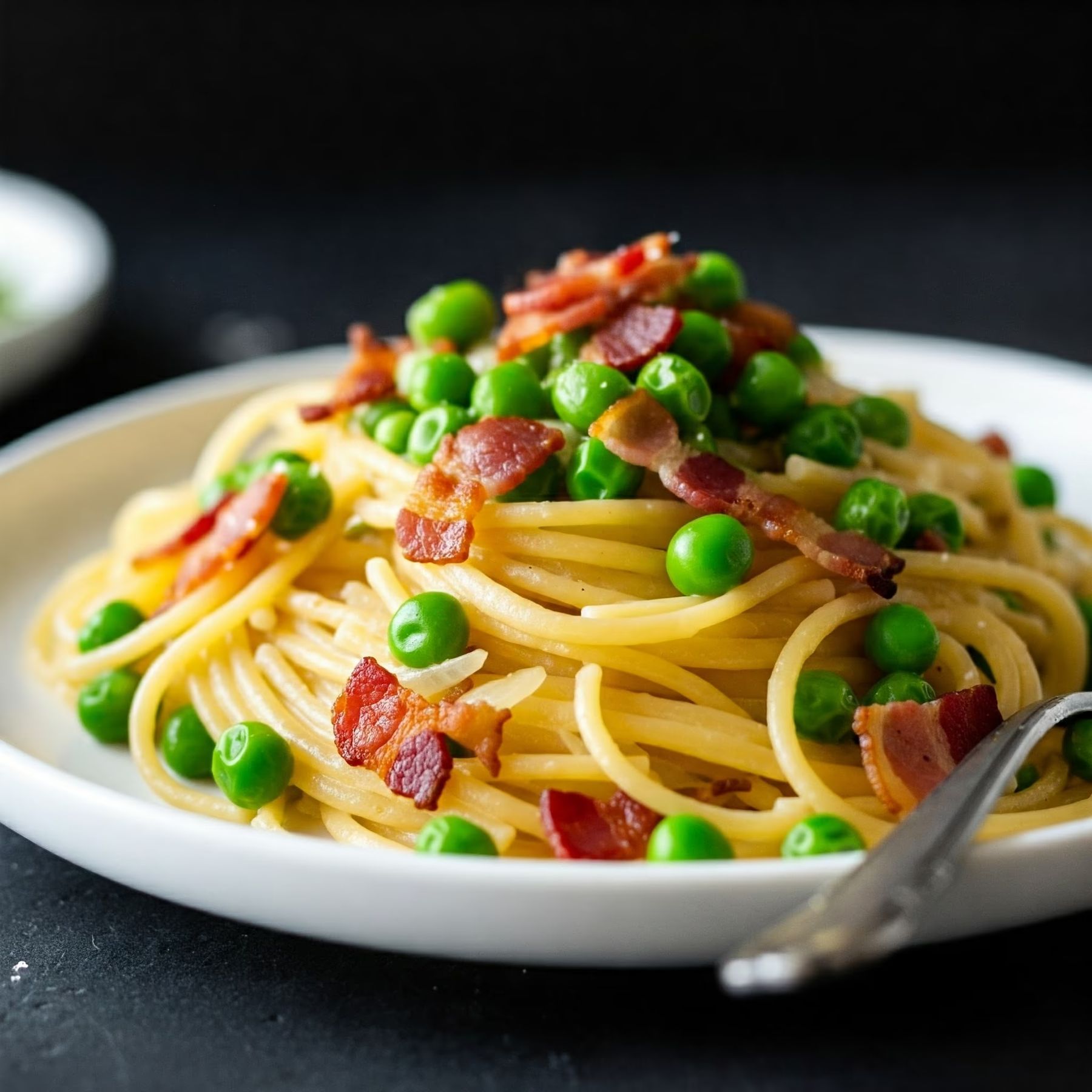 Quick Bacon and Pea Pasta recipe - delicious easy difficulty in Main Dishes, Pasta, Bacon category