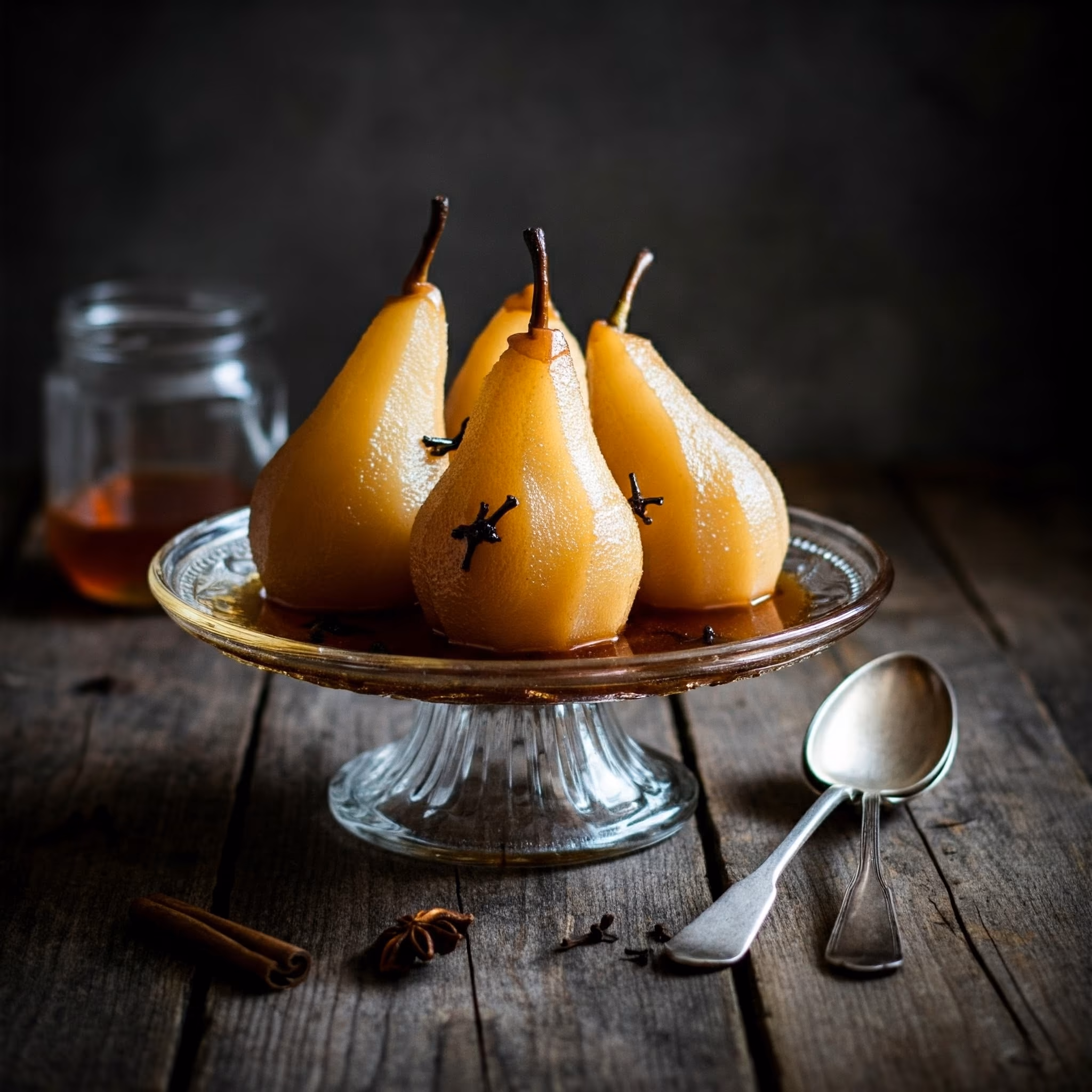 Poached Pears in Spiced Honey Syrup recipe - American easy difficulty in Desserts, Treats category