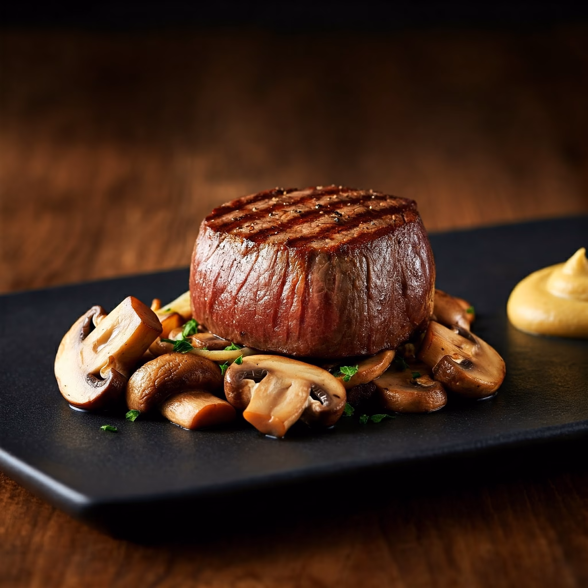 Filet Mignon with Mustard and Mushrooms recipe - American easy difficulty dish