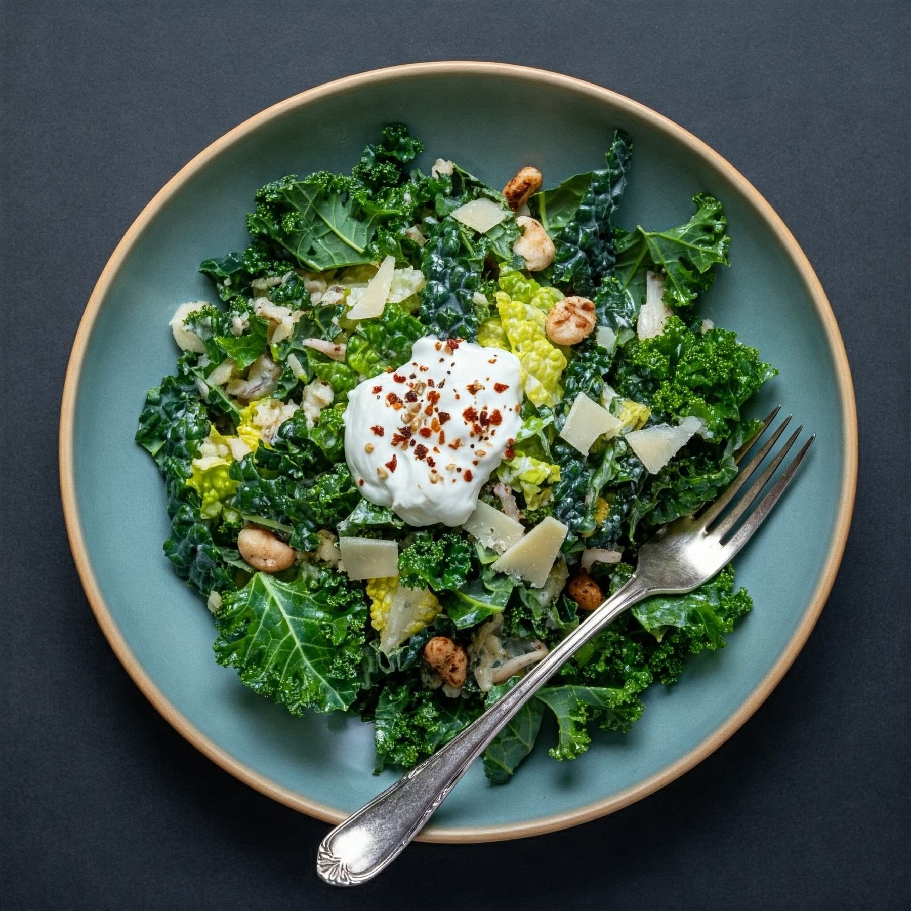 Kale-Romaine Caesar Salad recipe - American easy difficulty in Vegetarian, Salads, Healthy Meals category