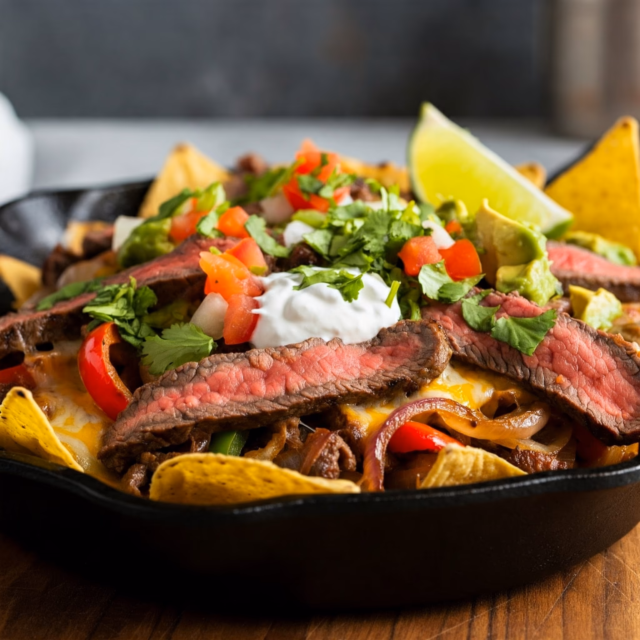 Skillet Steak Fajita Nachos recipe - Mexican easy difficulty in Street Food, Tacos & Wraps, Beef category