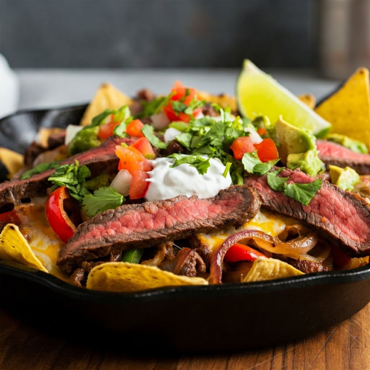 Skillet Steak Fajita Nachos recipe - Mexican easy difficulty dish