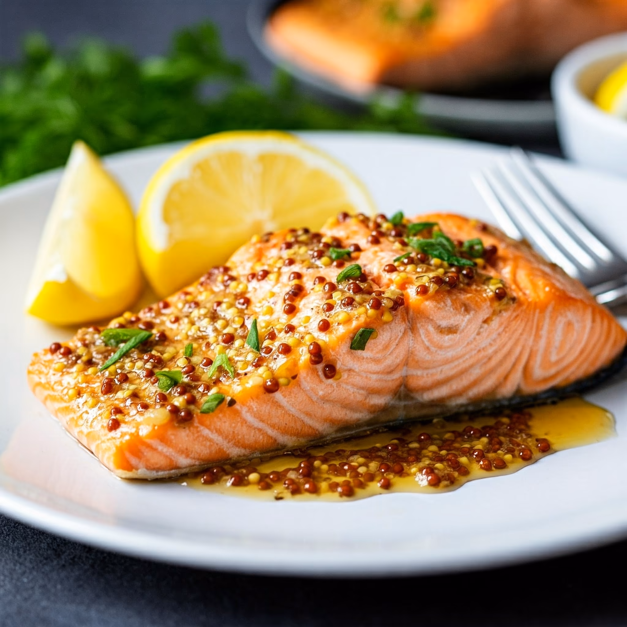 Honey Mustard Baked Salmon recipe - American easy difficulty in Main Dishes, Healthy Meals, Fish category