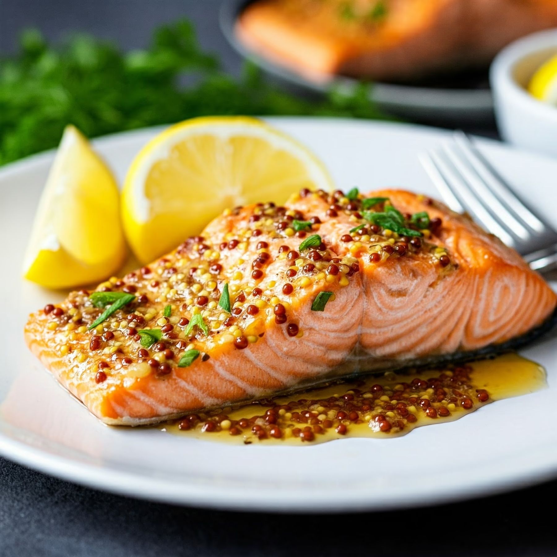 Honey Mustard Baked Salmon recipe - delicious easy difficulty in Main Dishes, Healthy Meals, Fish category