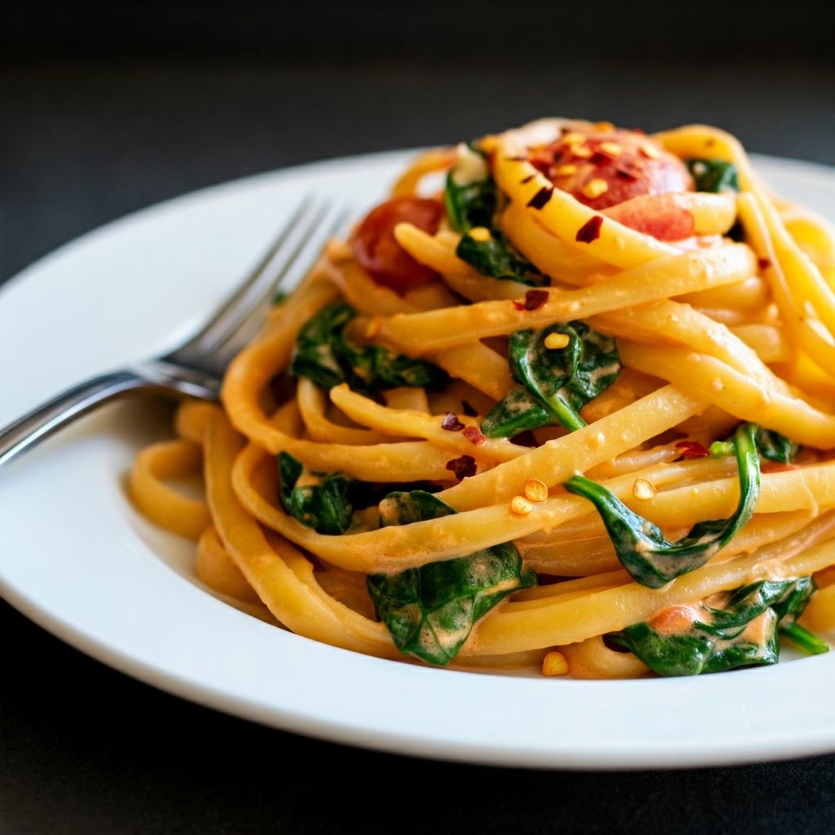 Creamy Tomato and Spinach Fettuccine recipe - American easy difficulty dish