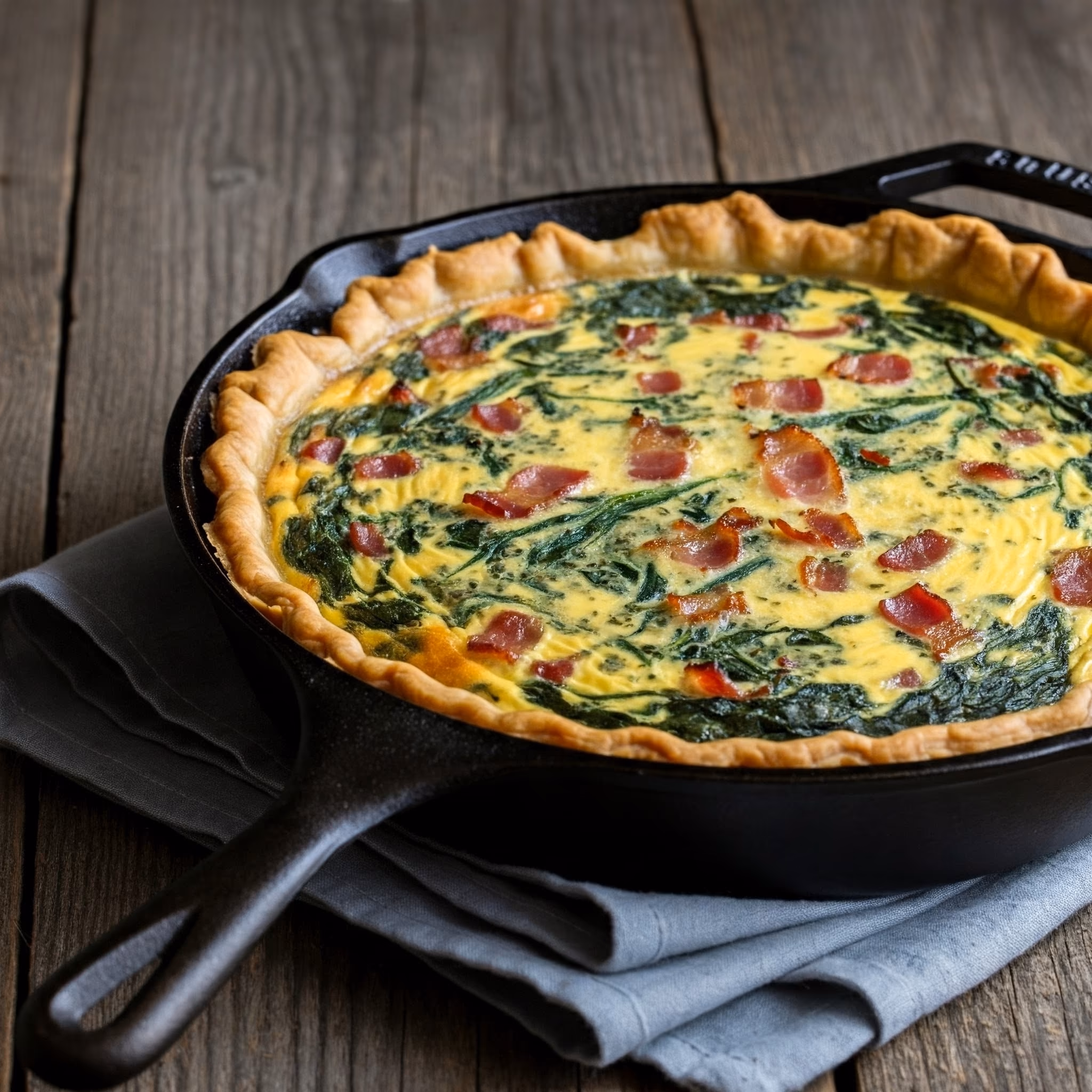 Spinach Bacon Quiche recipe - American easy difficulty in Main Dishes, Breakfast, Eggs category