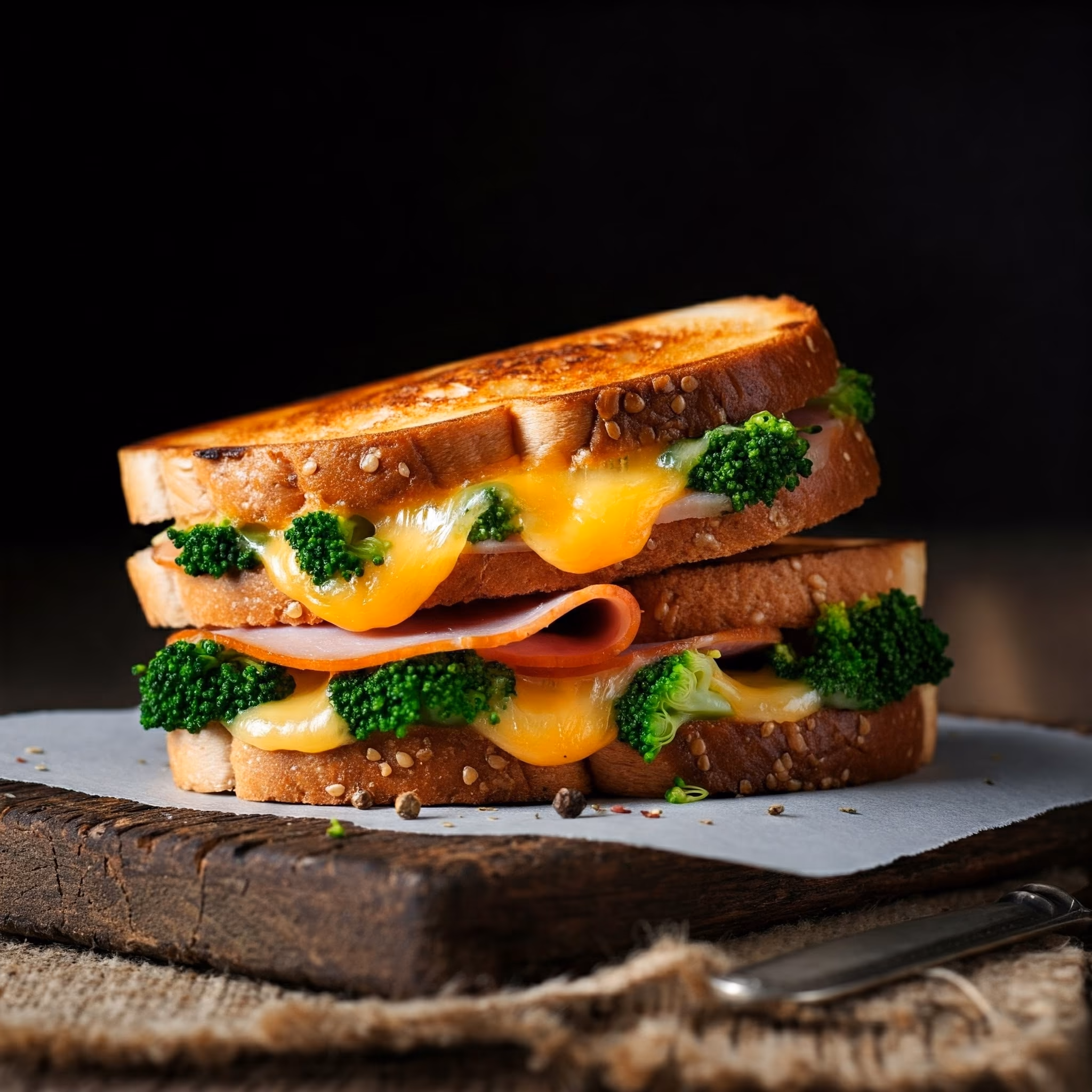 Broccoli Ham Grilled Cheese Sandwich recipe - American easy difficulty in Lunch, Healthy Meals, Sandwiches category